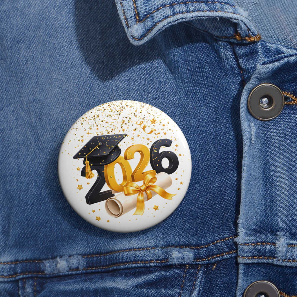 2026 Graduation Pin Button – Cap, Diploma & Gold Confetti Badge