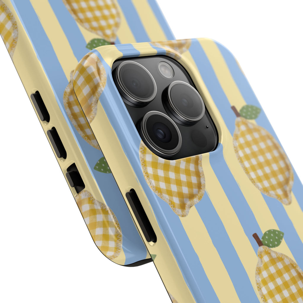 Tough Phone Case — Blue & Yellow Gingham Lemon Design