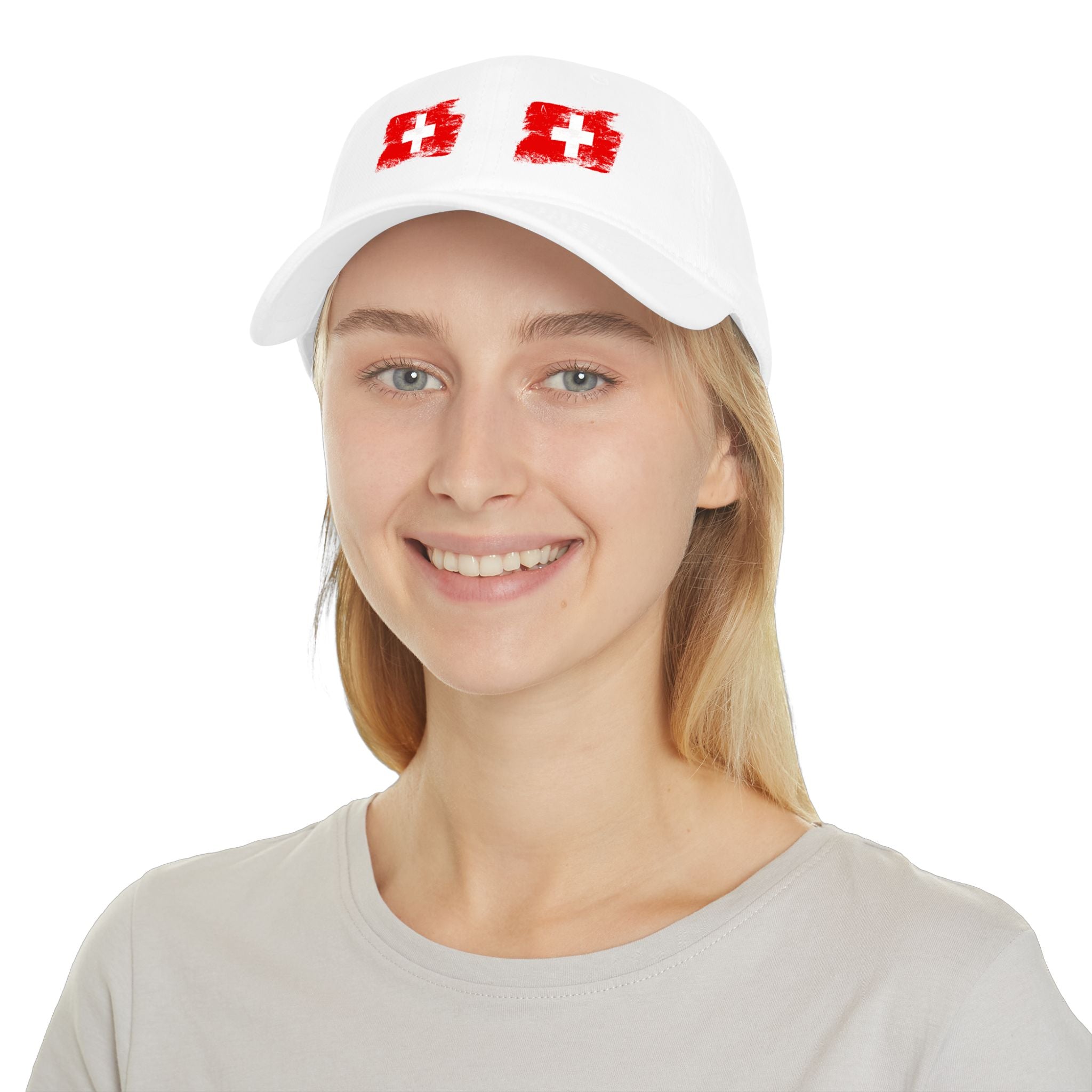 Switzerland Flag Low Profile Baseball Cap — Distressed Double Swiss Cross Hat