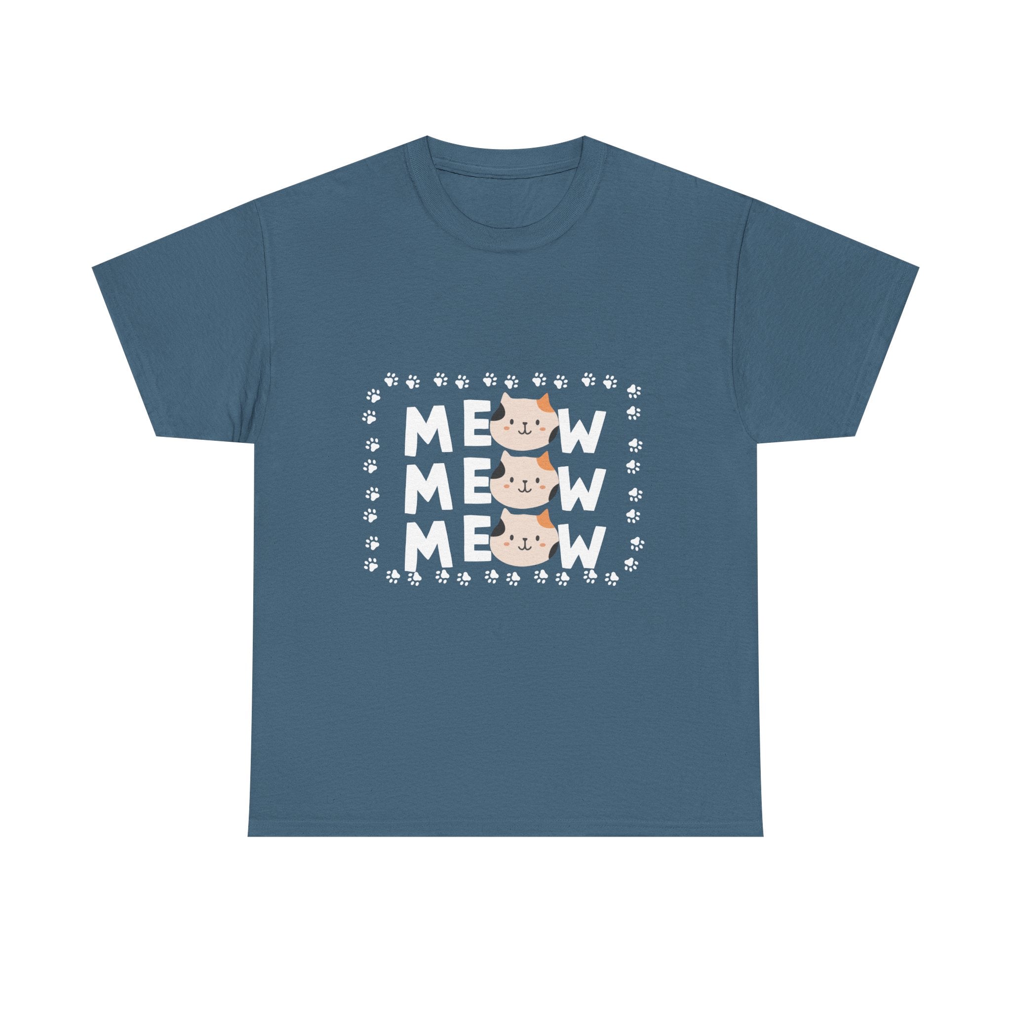 Meow Cat Graphic Tee — Cute Paw Print Kitty T-Shirt