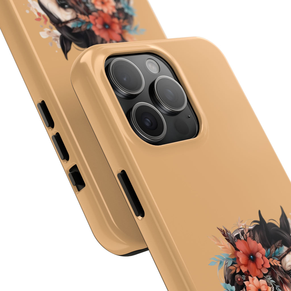 Horse Floral Tough Phone Case — Protective iPhone Cover with Boho Horse Head Design