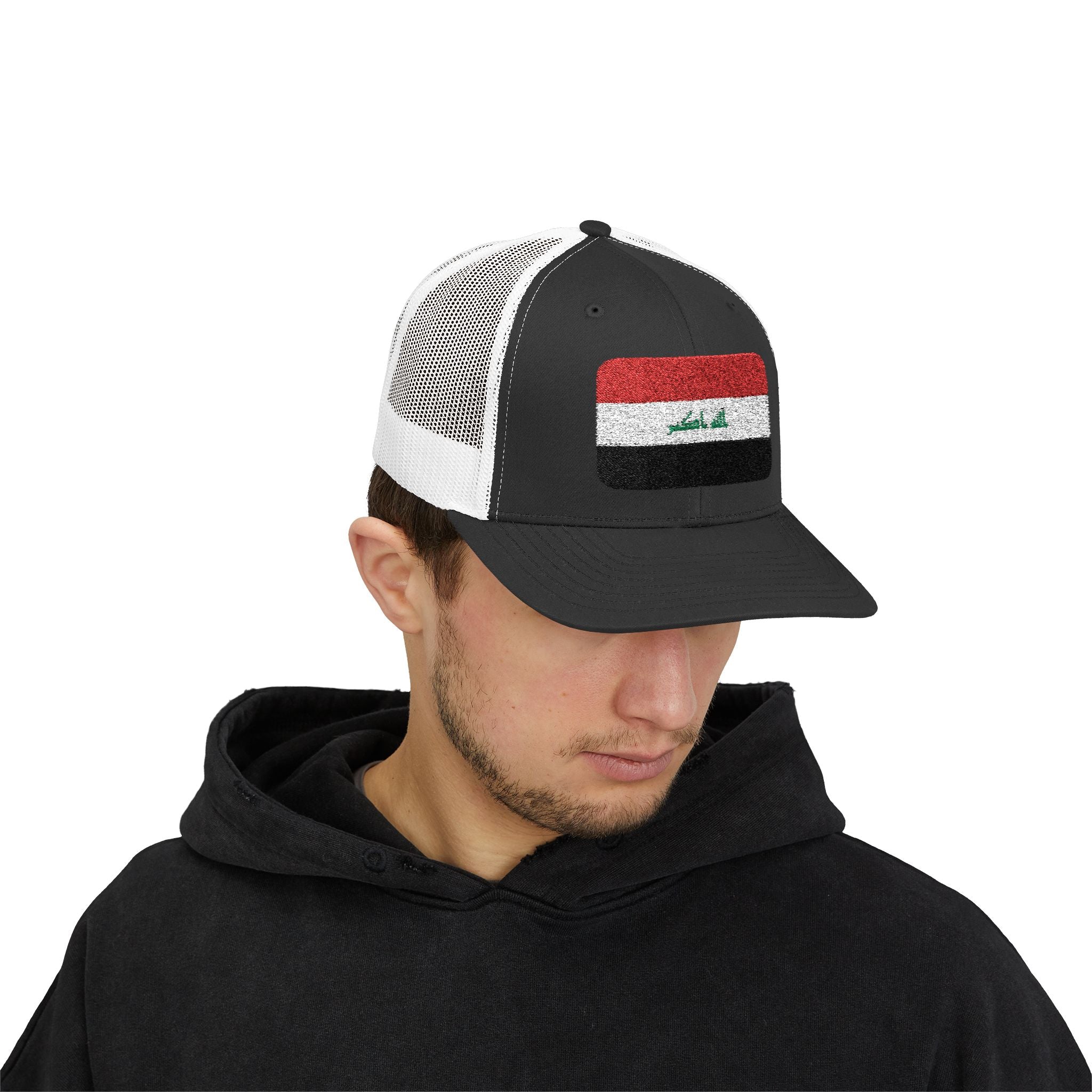 Iraq Flag Snapback Trucker Cap - Embroidered Iraqi Flag Mesh Hat