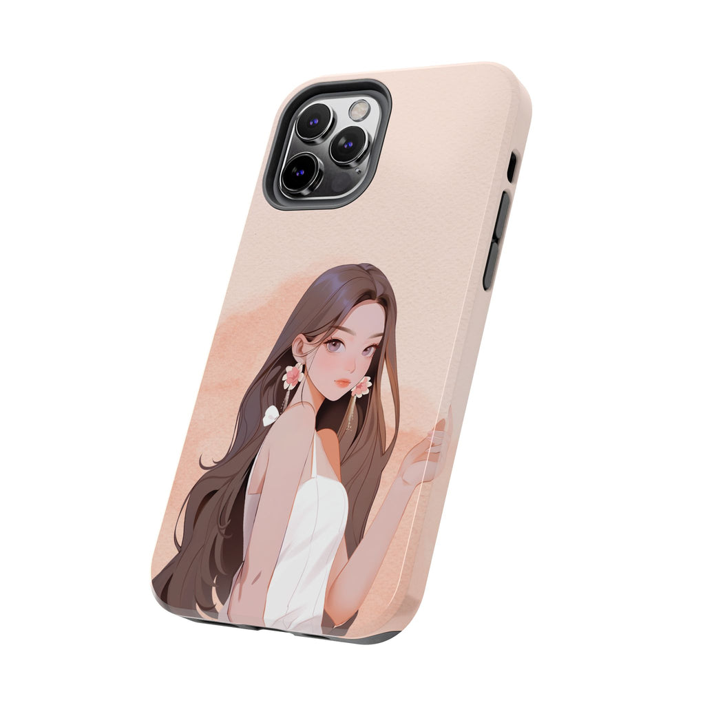 Tough Phone Case — Elegant Anime Girl Illustration, Protective Slim Phone Cover