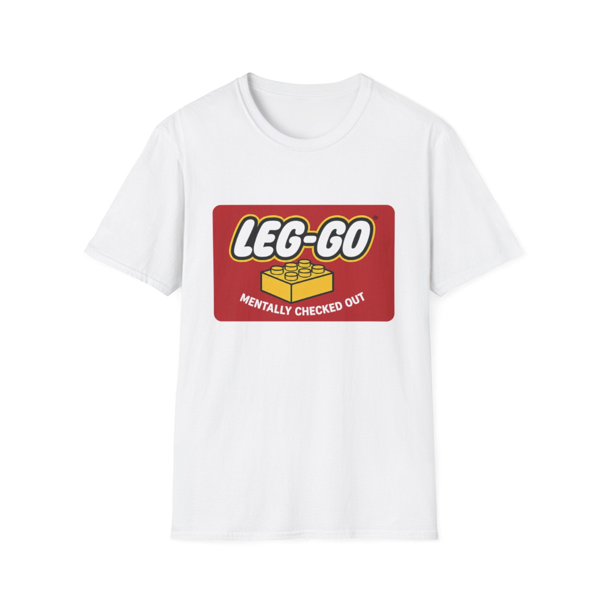 LEG-GO "Mentally Checked Out" Graphic T-Shirt — Retro Brick Toy Design