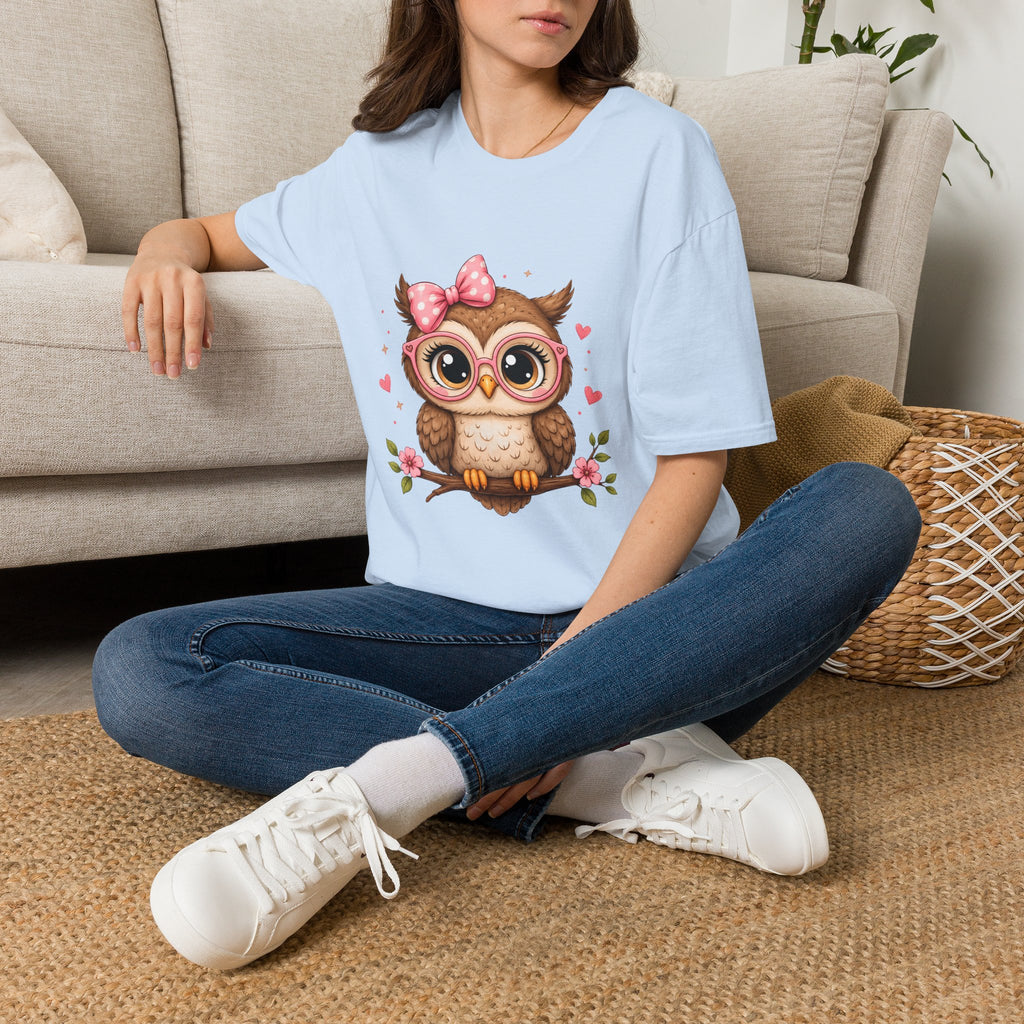 Cute Owl Tee — Whimsical Pink Bow Owl Graphic T-Shirt