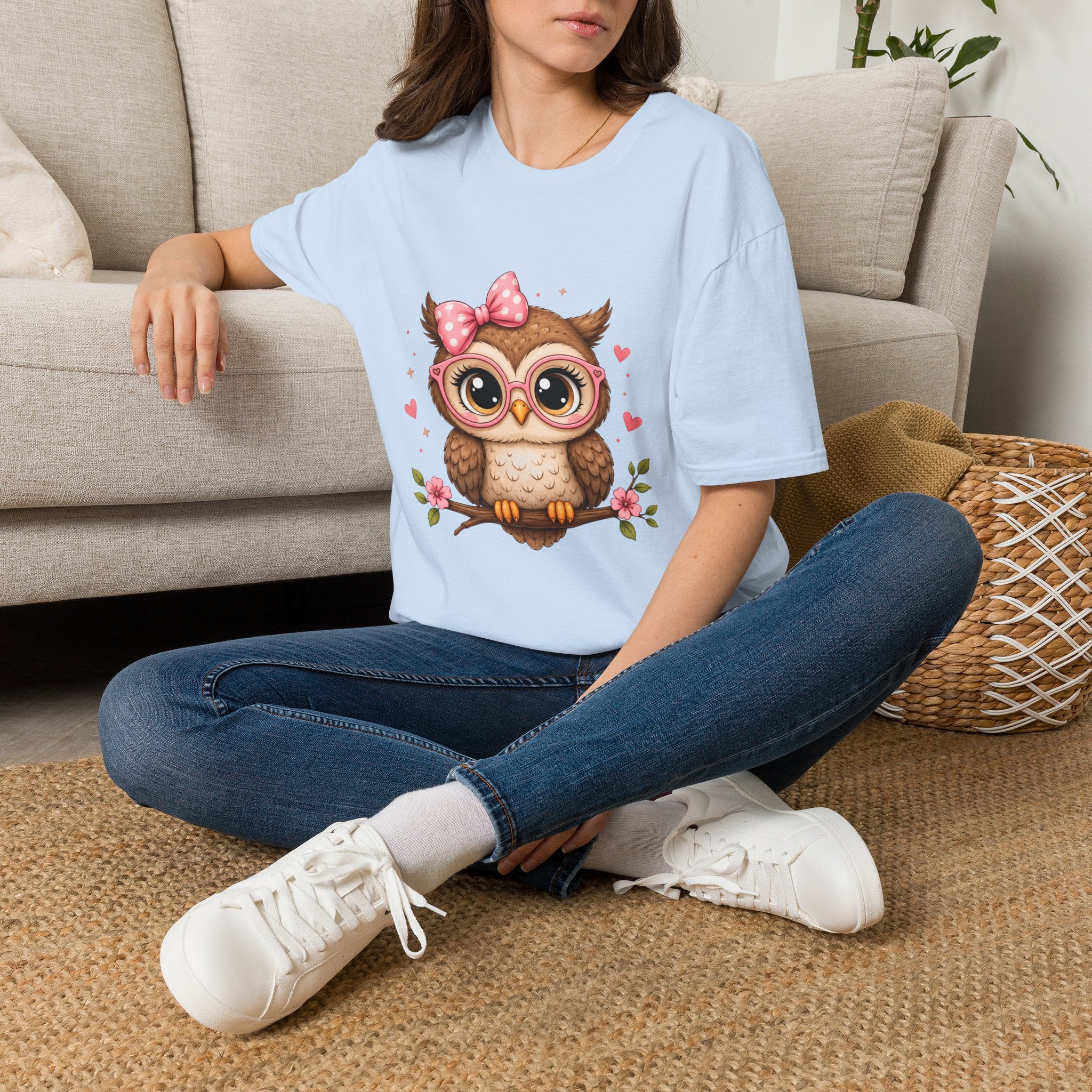Cute Owl Tee — Whimsical Pink Bow Owl Graphic T-Shirt