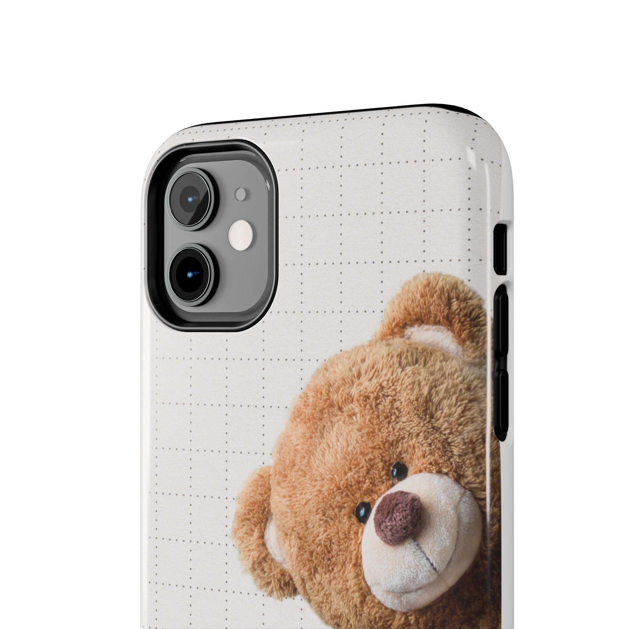 Teddy Bear Tough Phone Case — Cute Plush Peeking Design, Protective Shockproof Cover