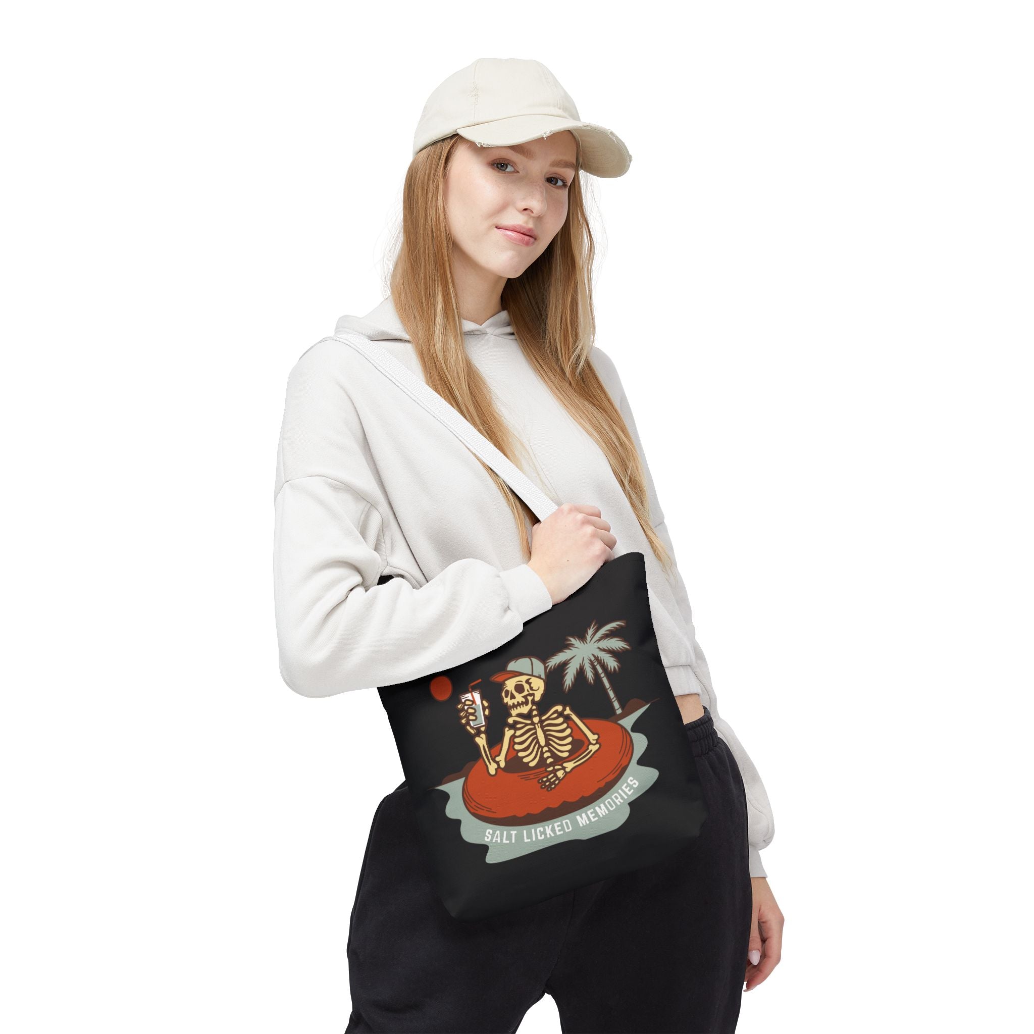 Hello Summer Skeleton Tote Bag — 'Salt Licked Memories' Beach Graphic