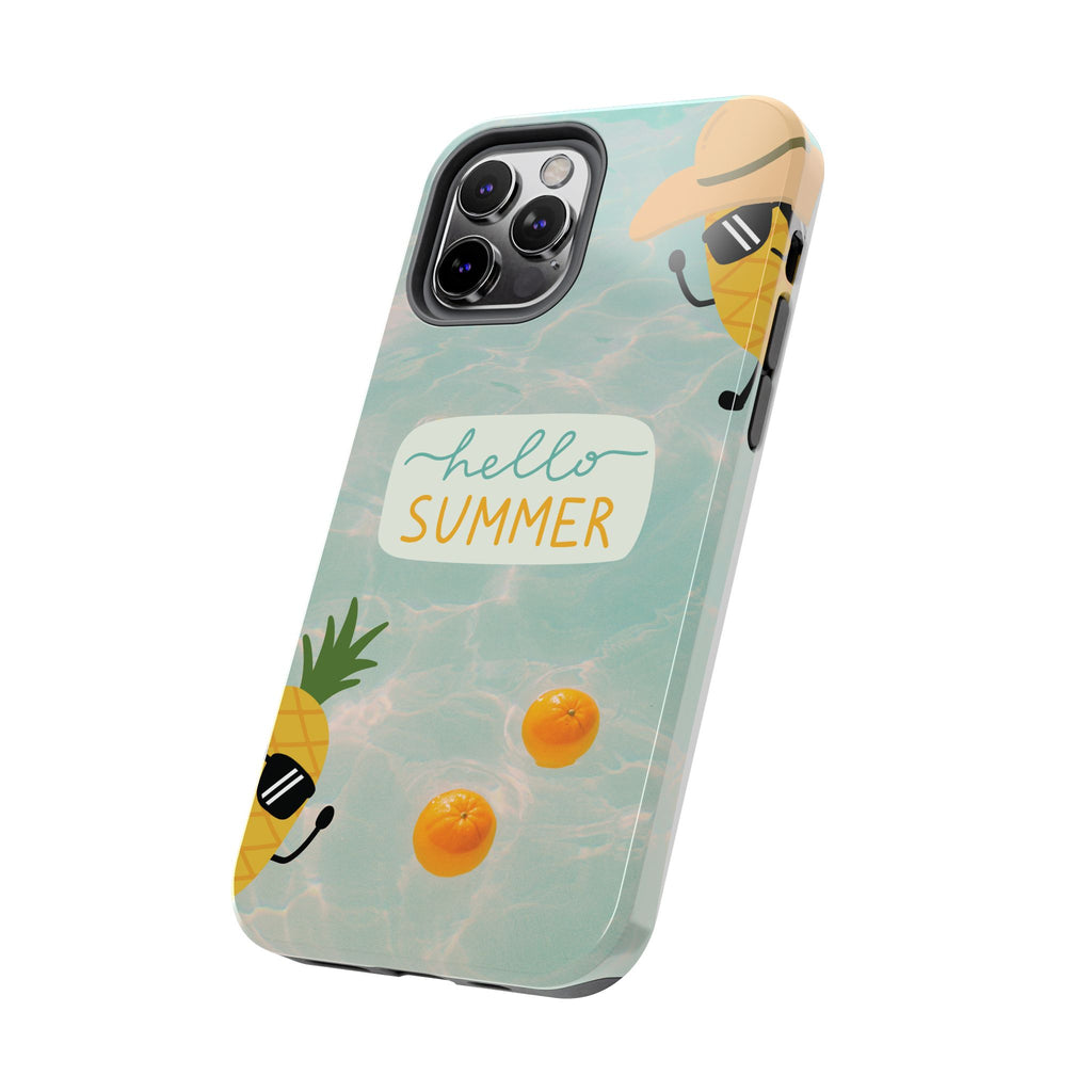 Hello Summer Tough Phone Case - Cute Pineapple & Oranges Beach Design