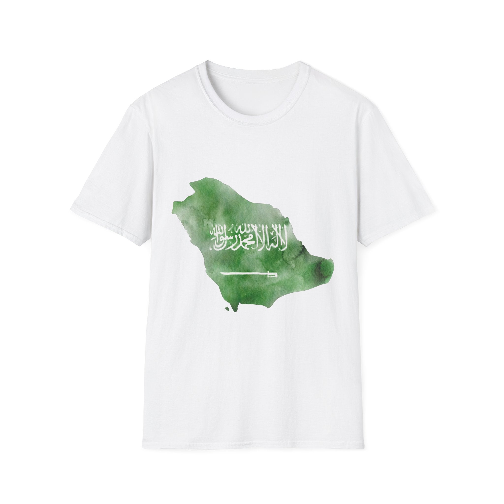 Saudi Arabia Map T-Shirt — Green Watercolor Flag Design (Saudi Arabia 2026)