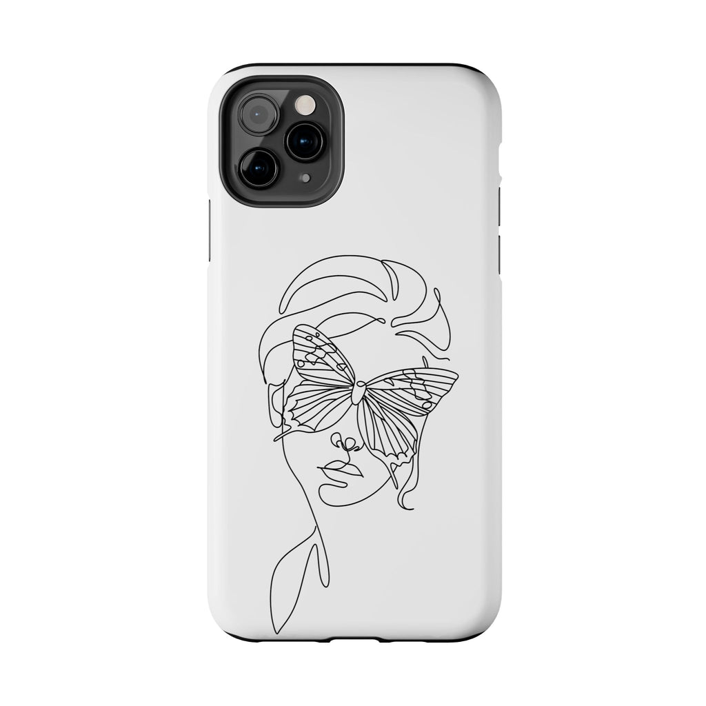 Butterfly Line Art Tough Phone Case — Minimalist Woman Face Design