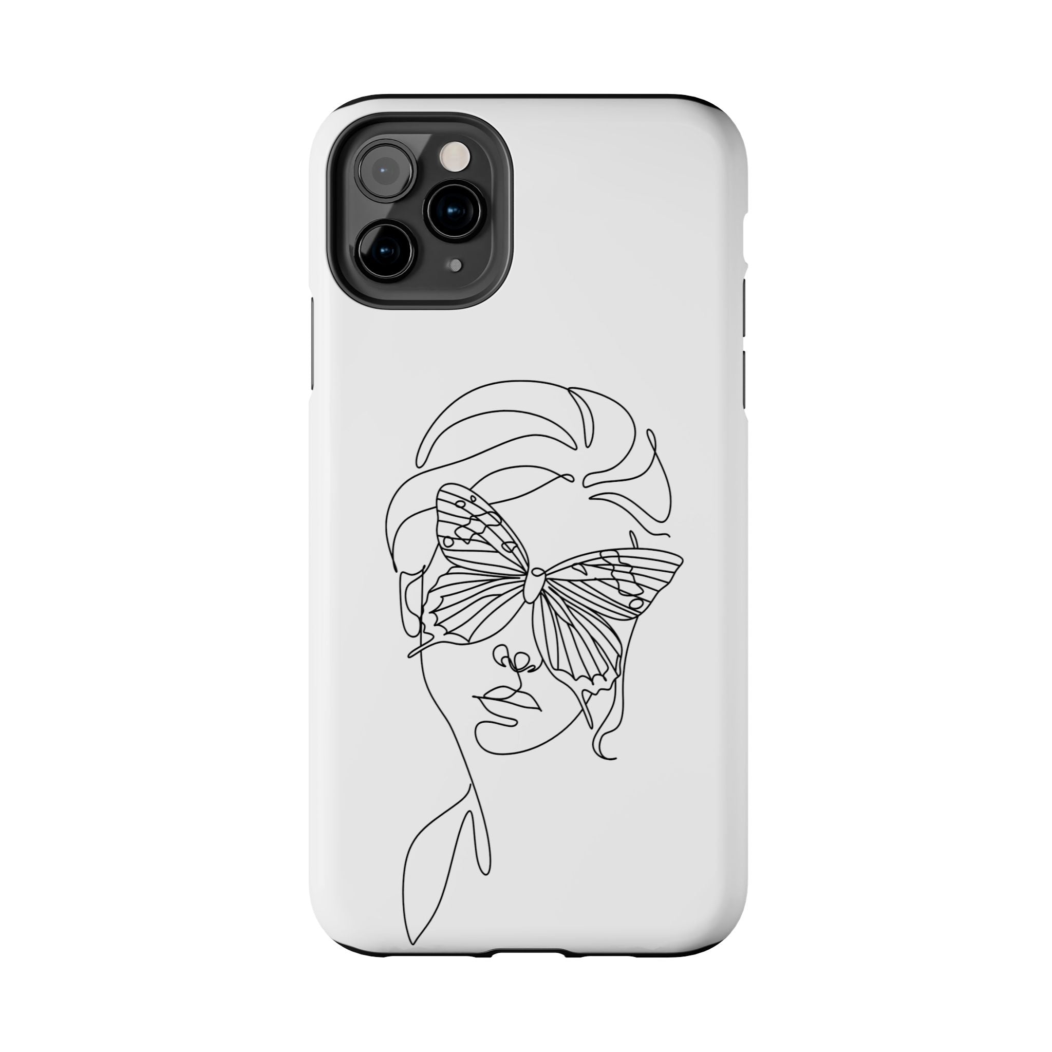 Butterfly Line Art Tough Phone Case — Minimalist Woman Face Design