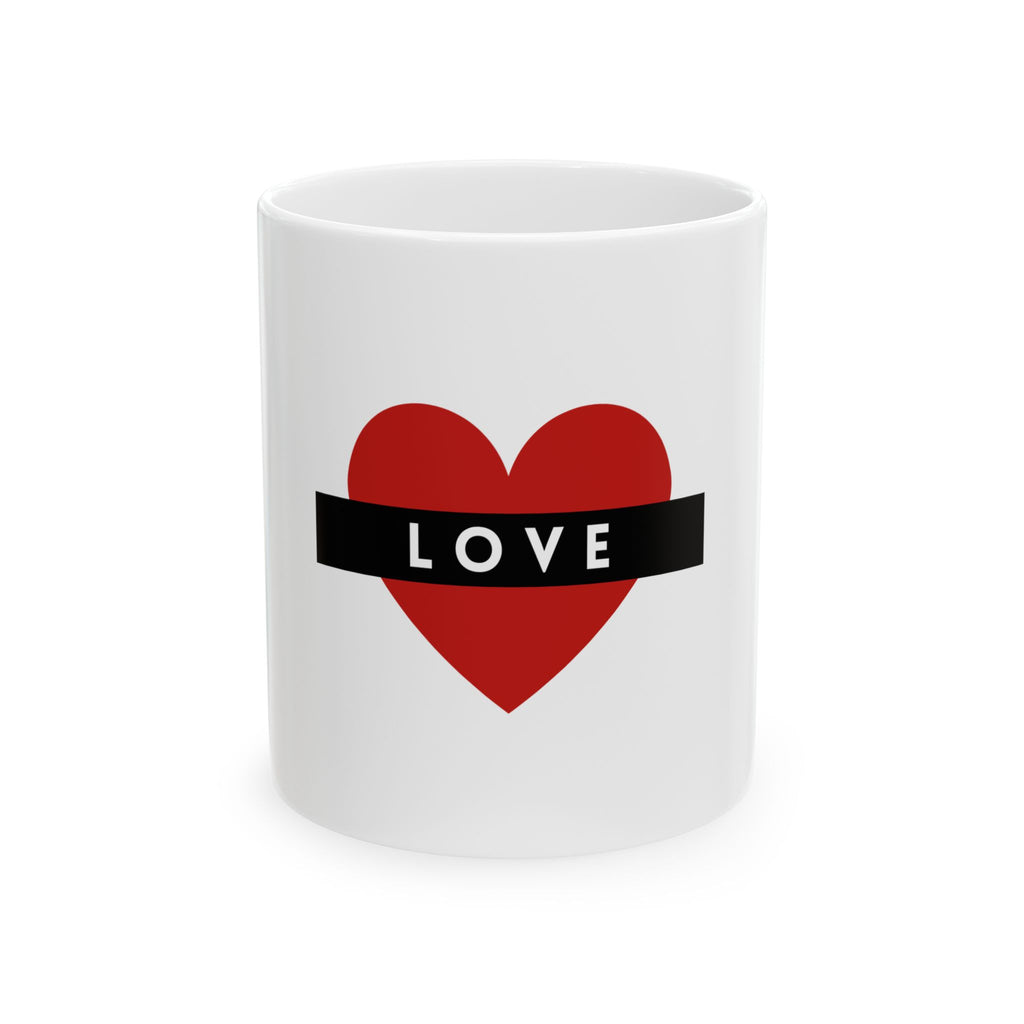 Love Heart Ceramic Mug — Red Heart with "LOVE" Banner (11oz, 15oz)