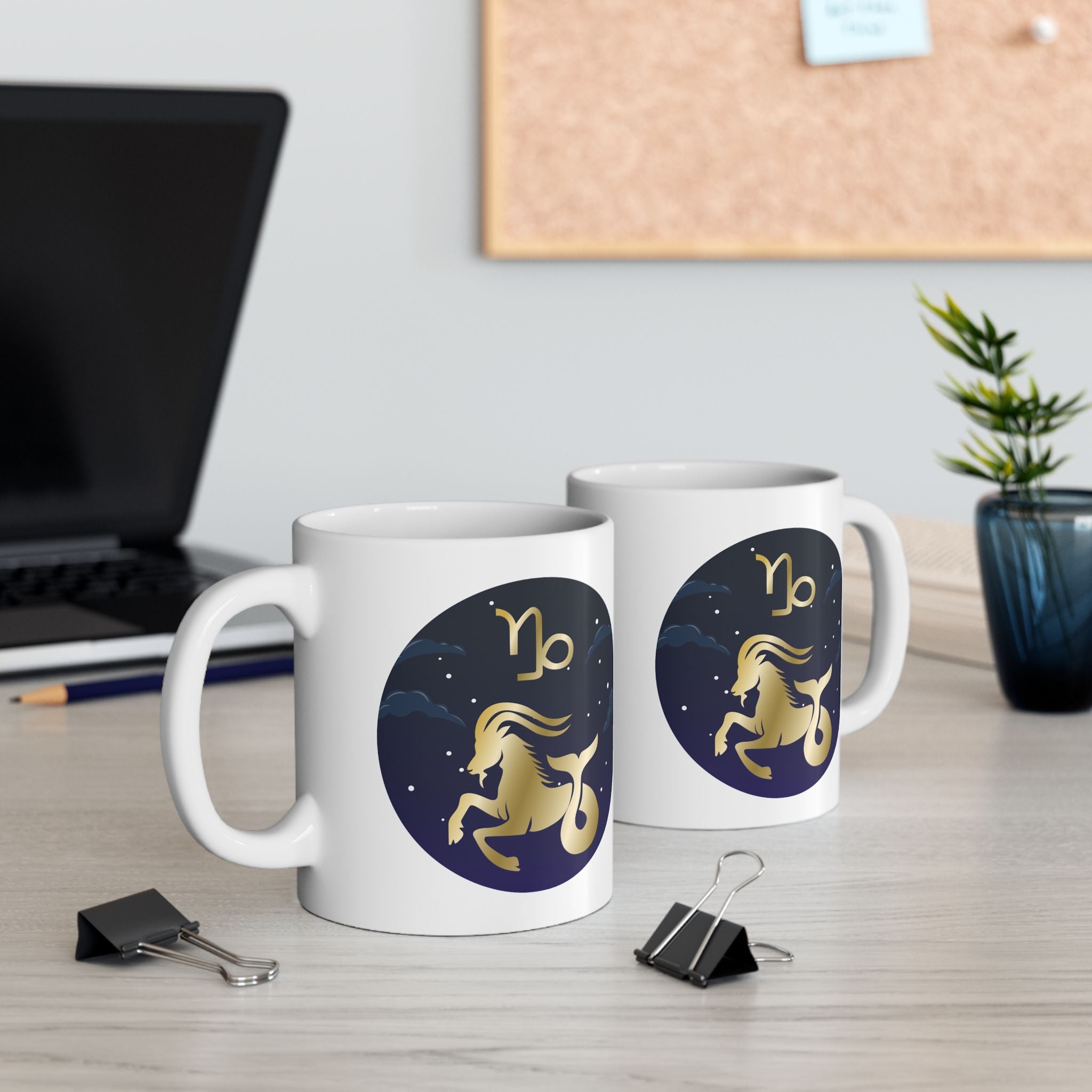 Capricorn Golden Deer Night Sky Mug — Forest Stag Ceramic Coffee Cup