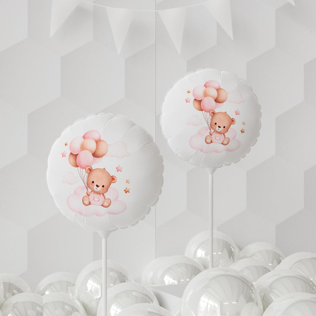 Pink Teddy Bear Balloon — 11" Round/Heart-Shaped Baby Shower & Newborn Party Decor