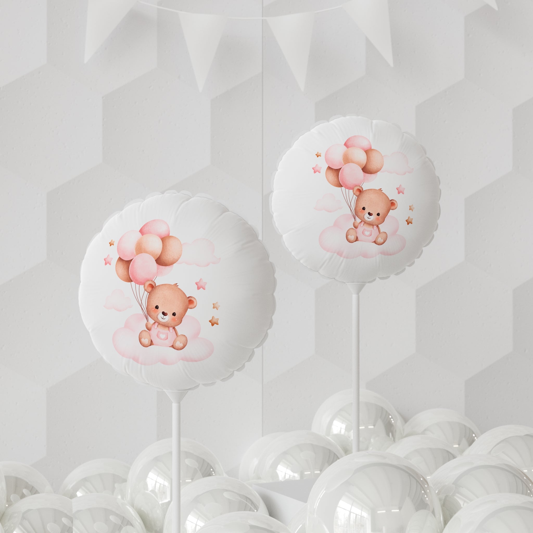 Pink Teddy Bear Balloon — 11" Round/Heart-Shaped Baby Shower & Newborn Party Decor