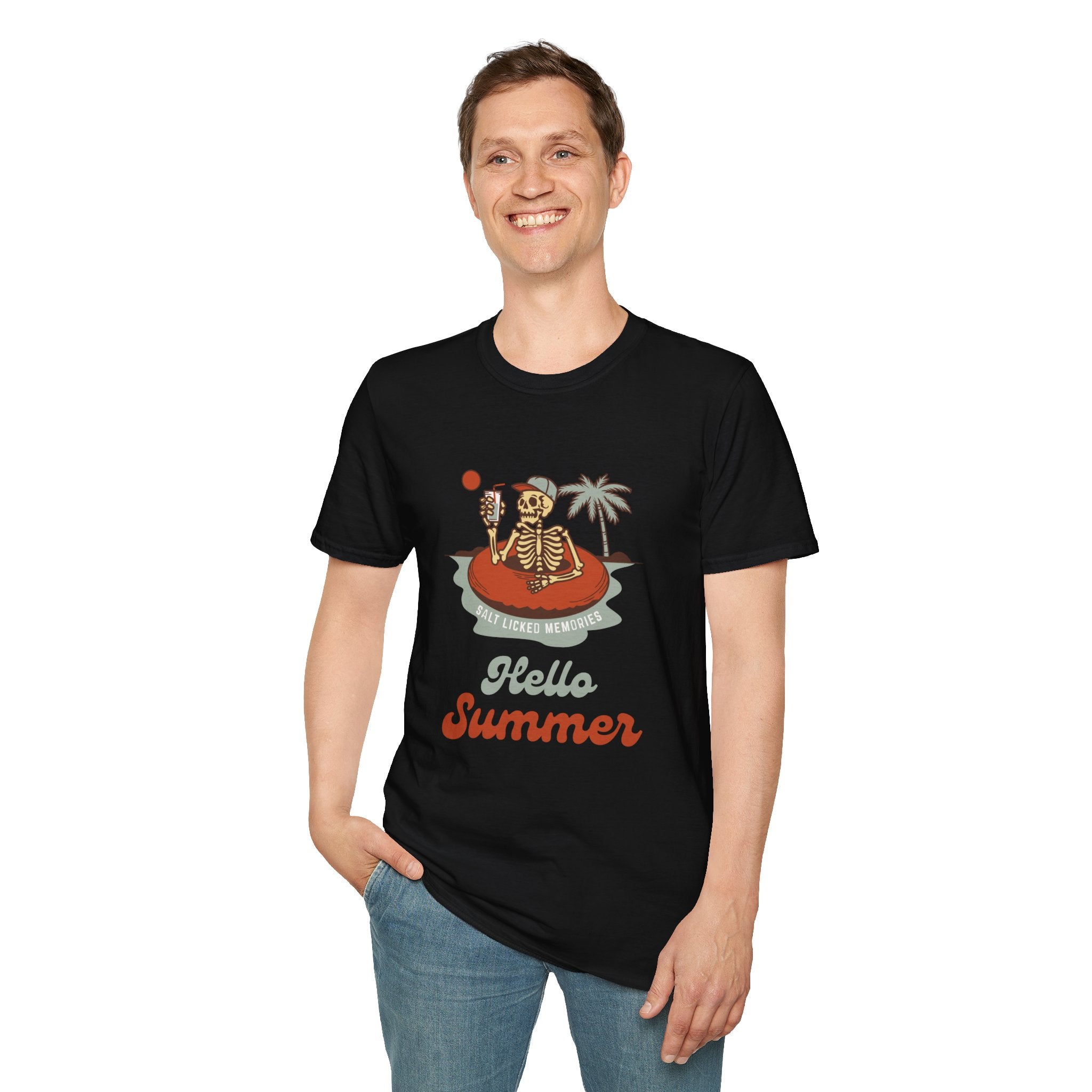 Hello Summer Skeleton T-Shirt — Retro Beach Vacation Tee