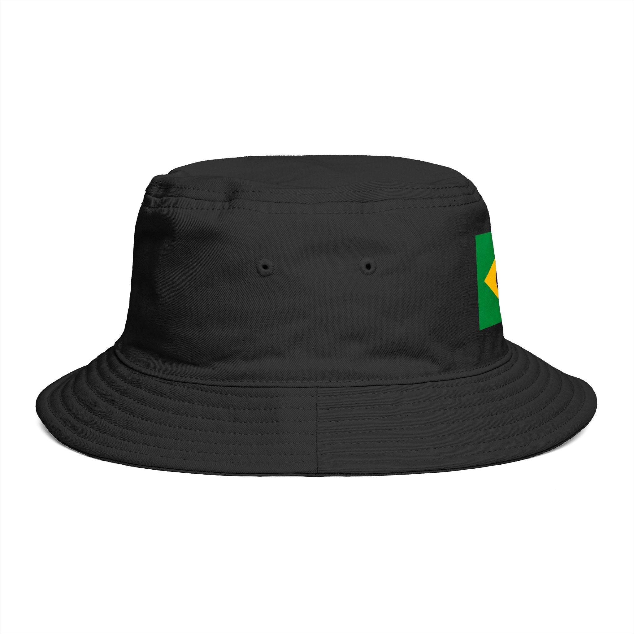 Brazil Flag Bucket Hat — Brown Cotton Sun Hat with Brazilian Flag Patch