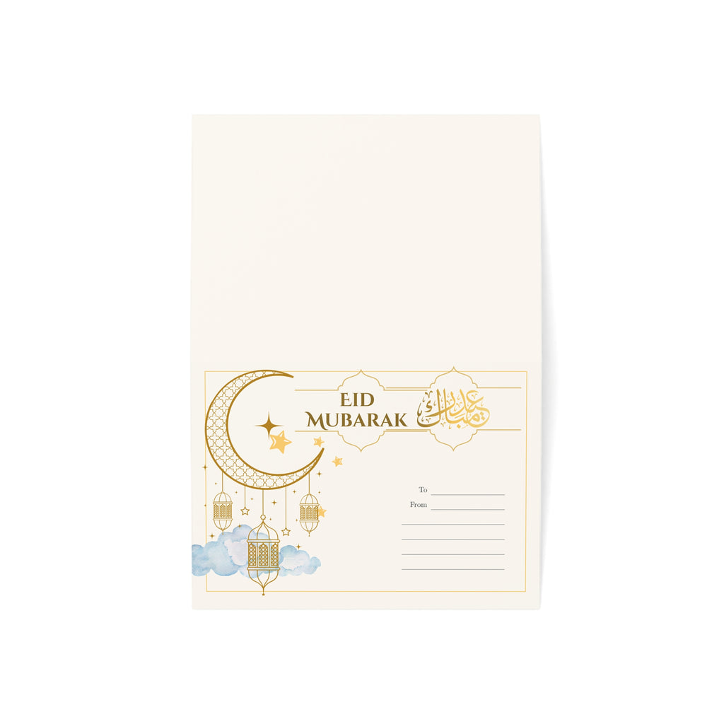 Eid Mubarak Greeting Cards — Crescent & Lantern Islamic Holiday Cards (1/10/30/50 pcs)
