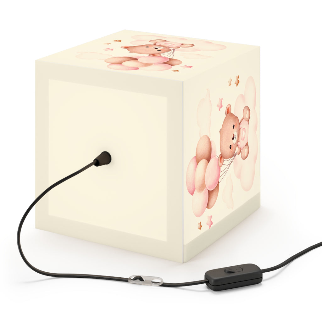 Teddy Bear Balloon Cube Lamp — Pink Nursery Light