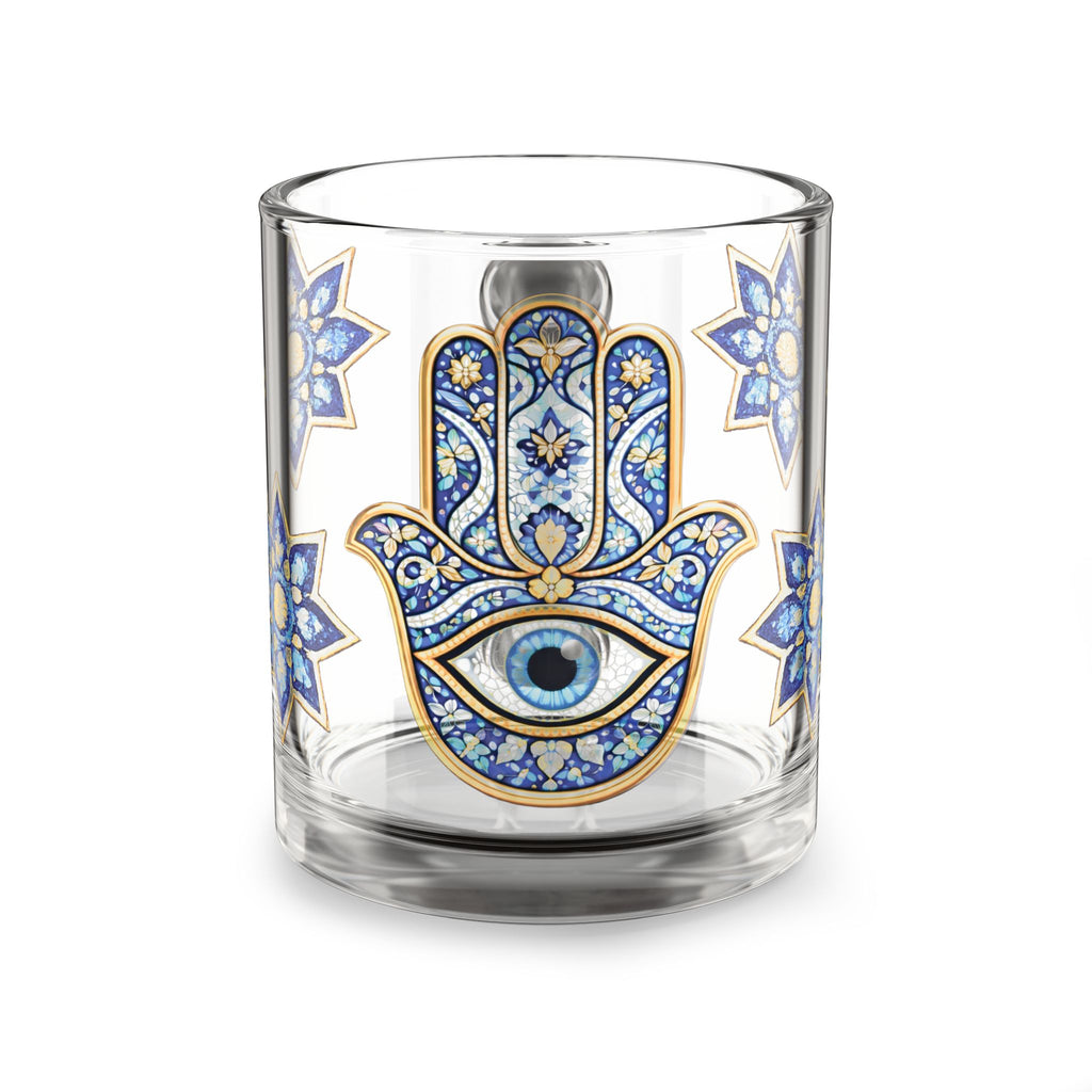 Hamsa Eye Glass Mug — Blue Mosaic Protective Symbol 10oz