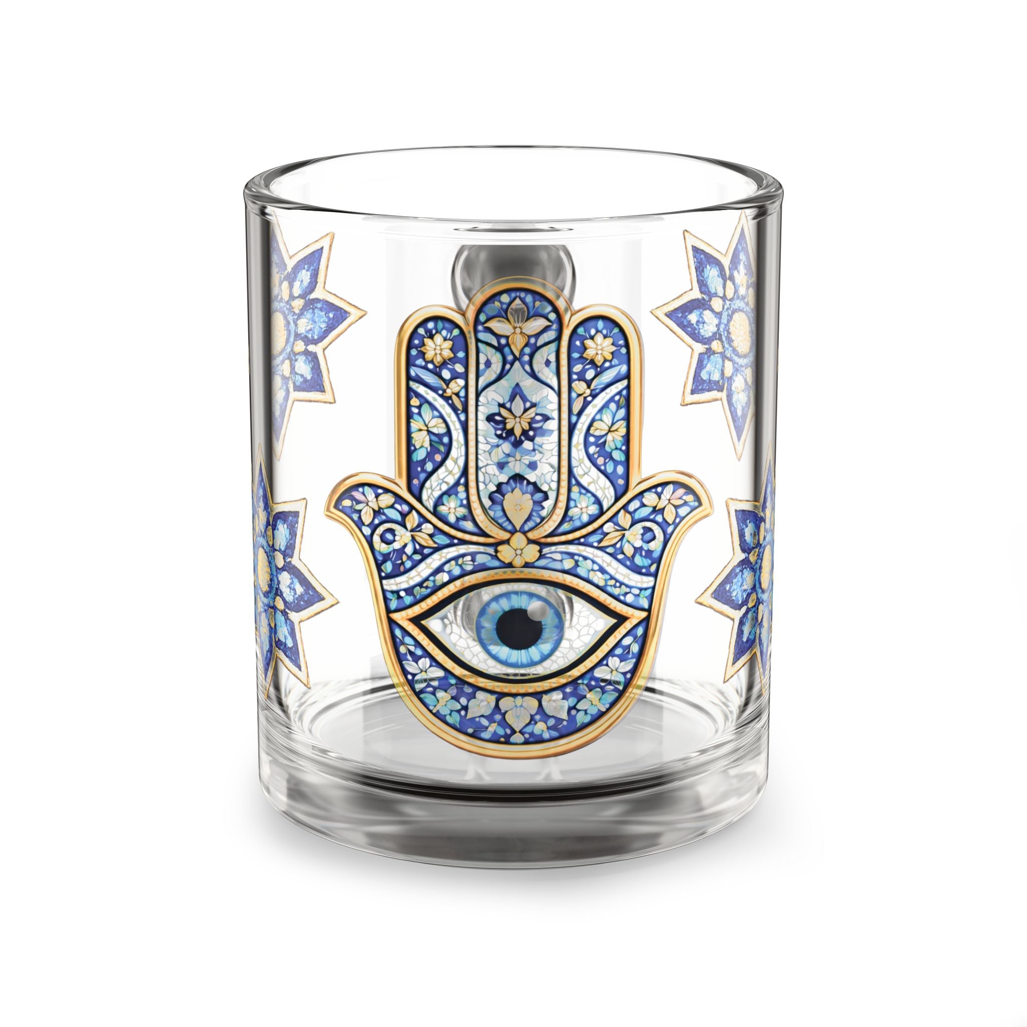 Hamsa Eye Glass Mug — Blue Mosaic Protective Symbol 10oz