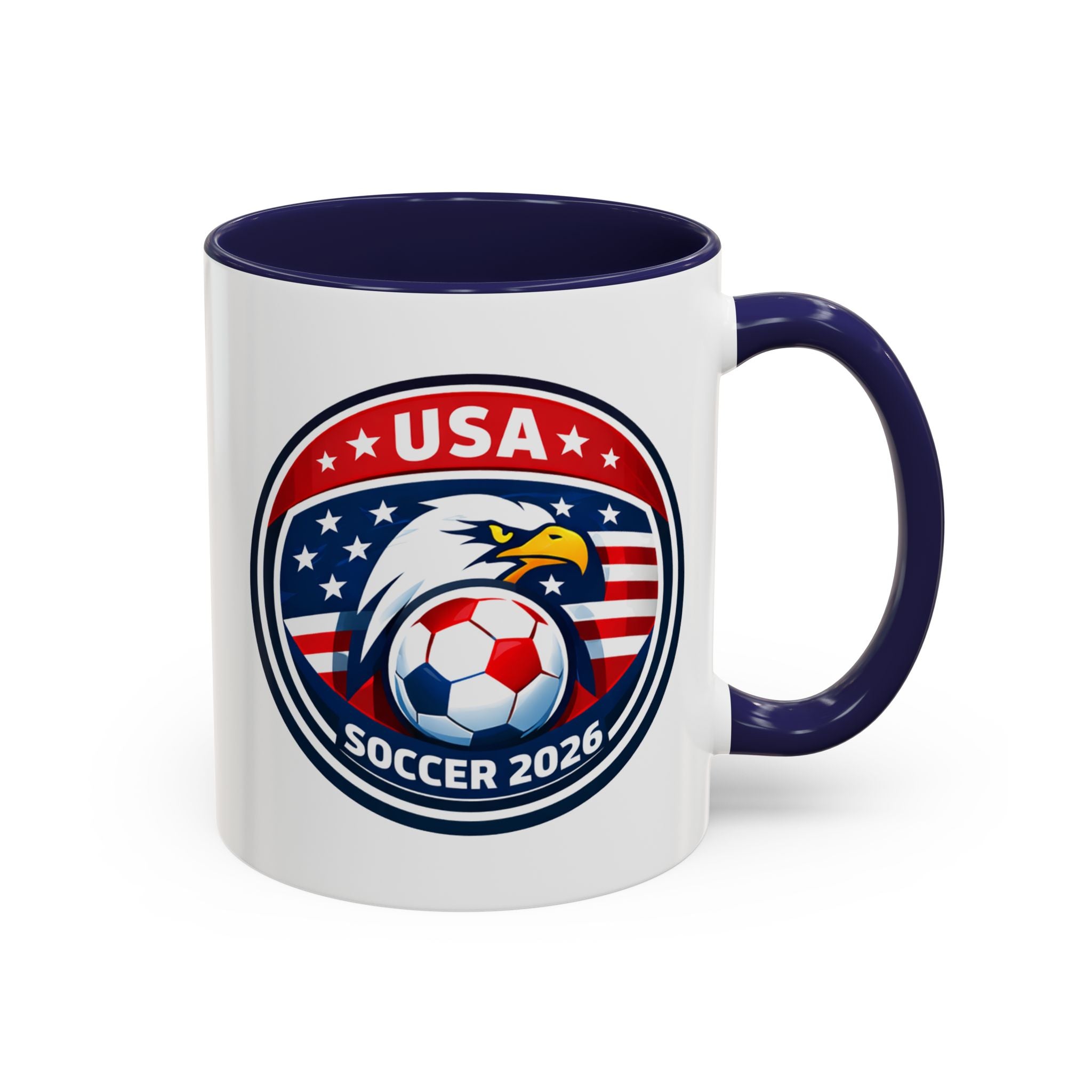 USA Soccer 2026 Accent Coffee Mug — Eagle & Flag Soccer Team Fan Gift (11/15oz)