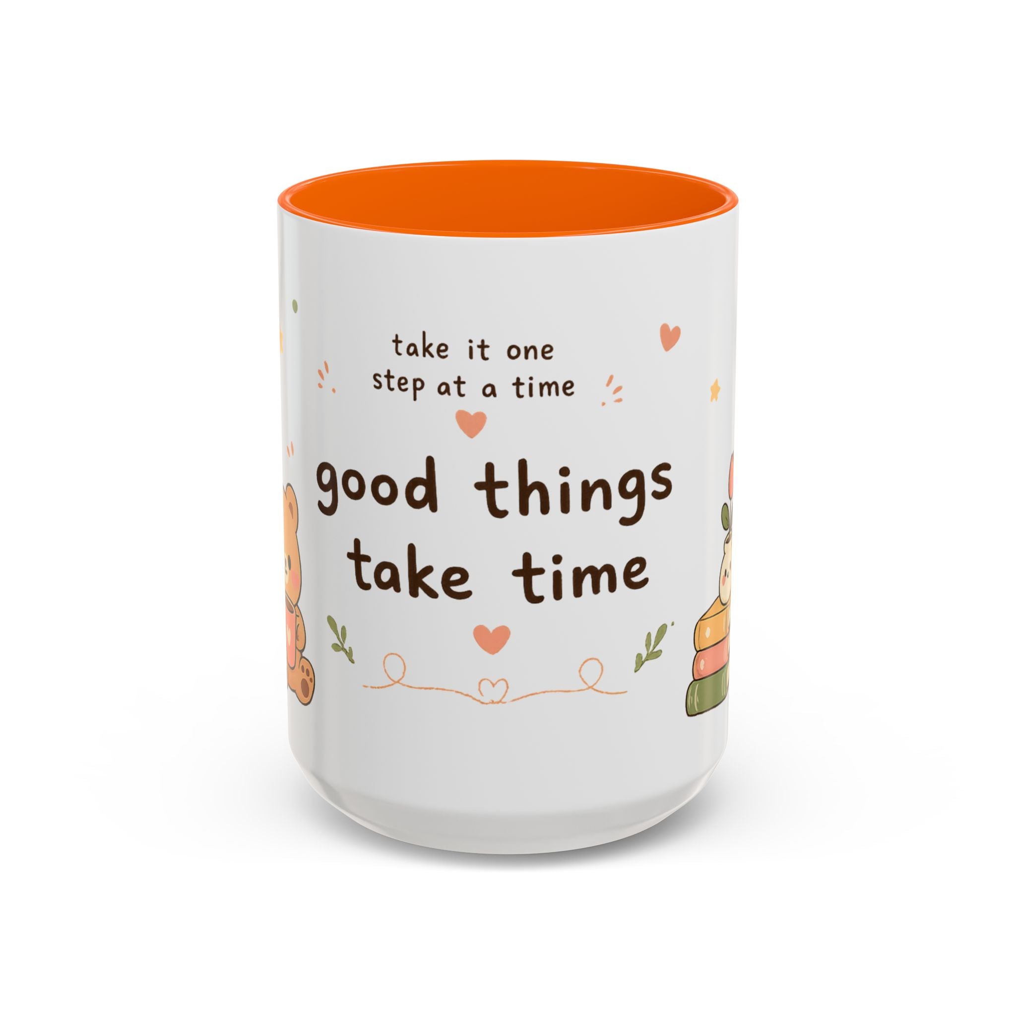 Inspirational Accent Coffee Mug — "Good Things Take Time" Motivational Ceramic Mug