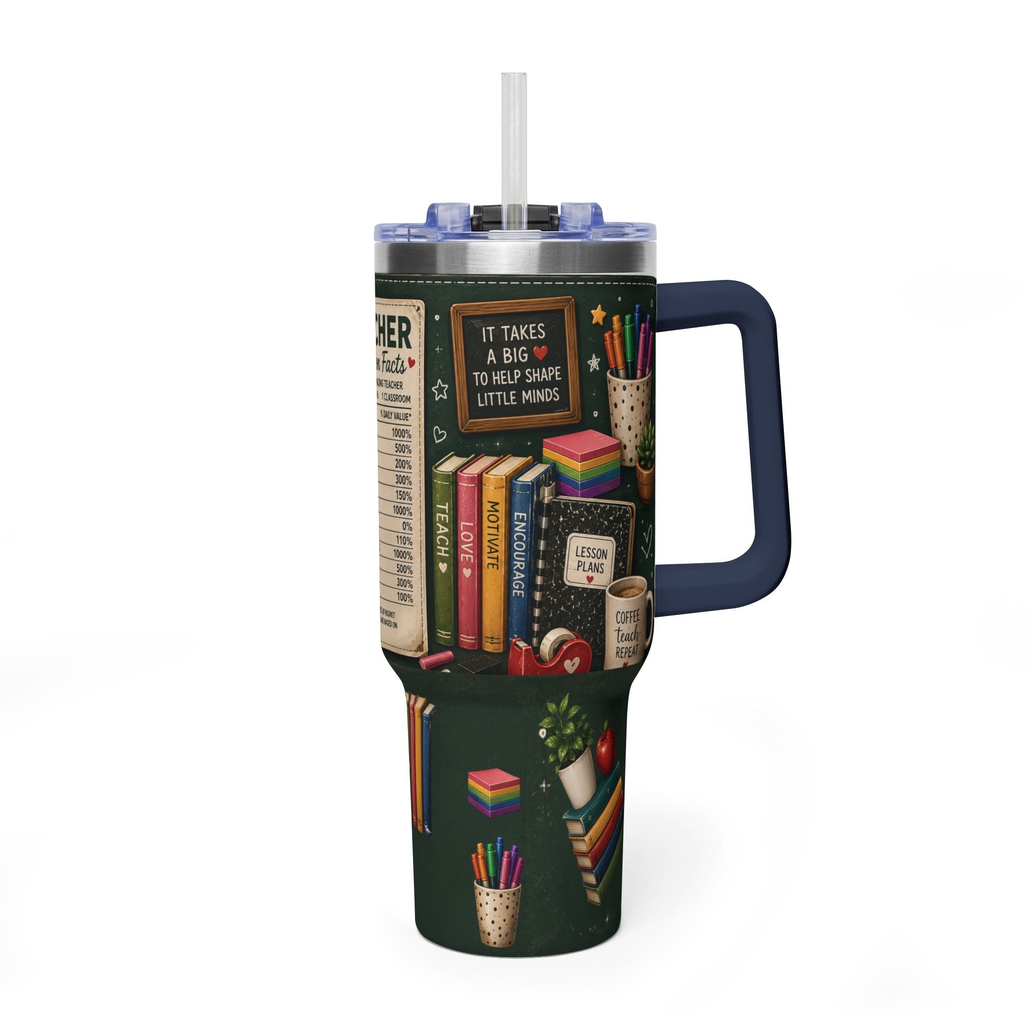 Teacher Nutrition Facts 40oz Vacuum Tumbler — Insulated Teacher Coffee Cup