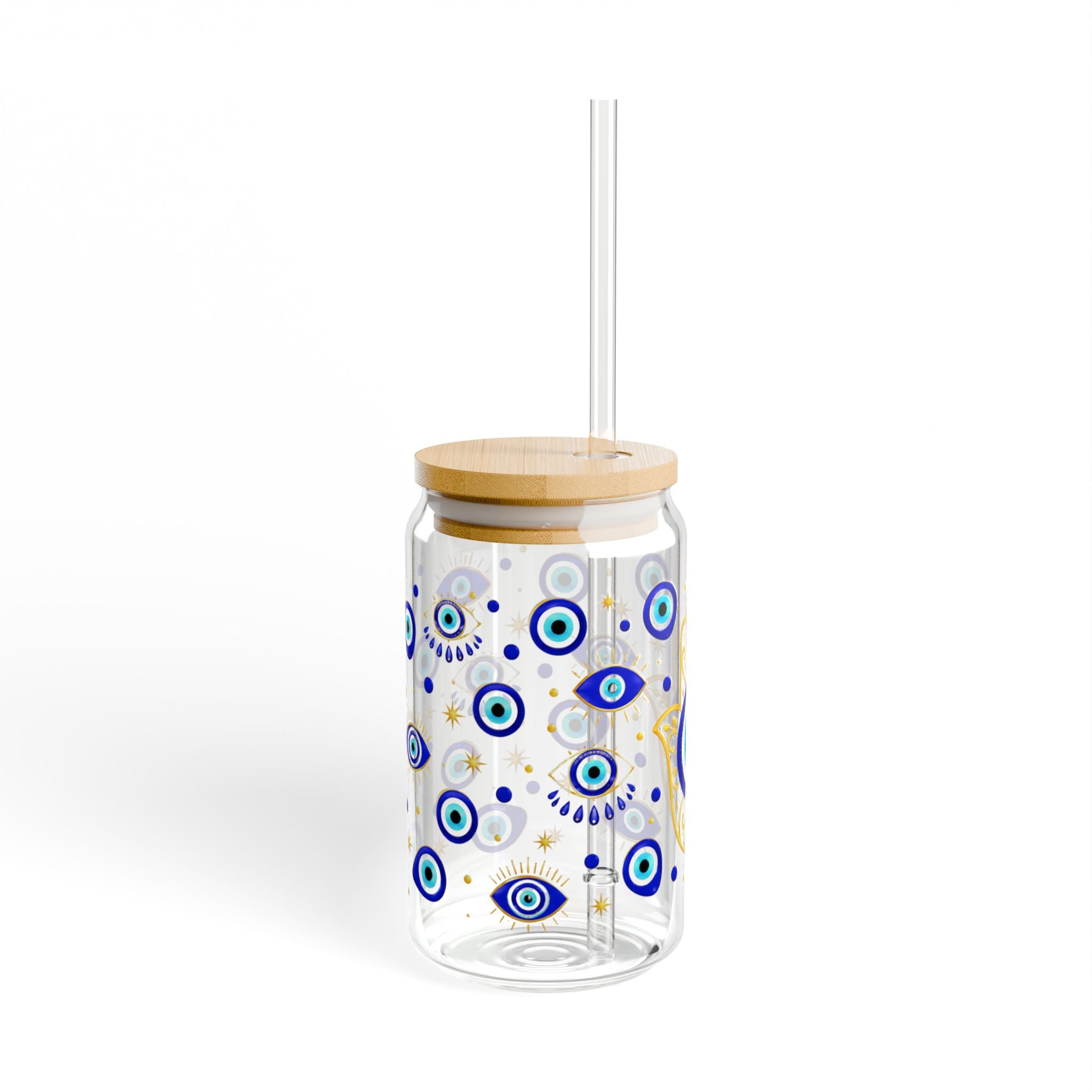 Evil Eye Hamsa 16oz Sipper Glass – Protective Tumbler with Straw