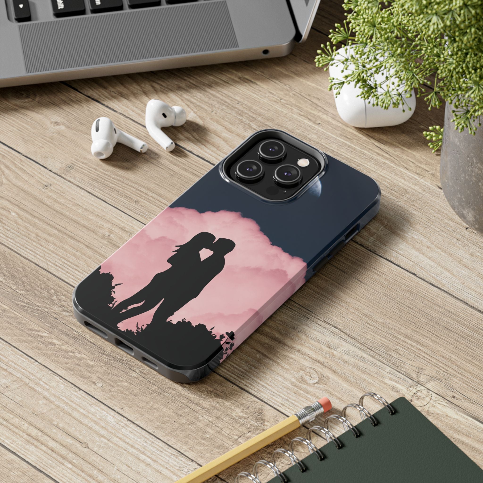 Tough Phone Case — Romantic Couple Silhouette with Moon & Pink Cloud