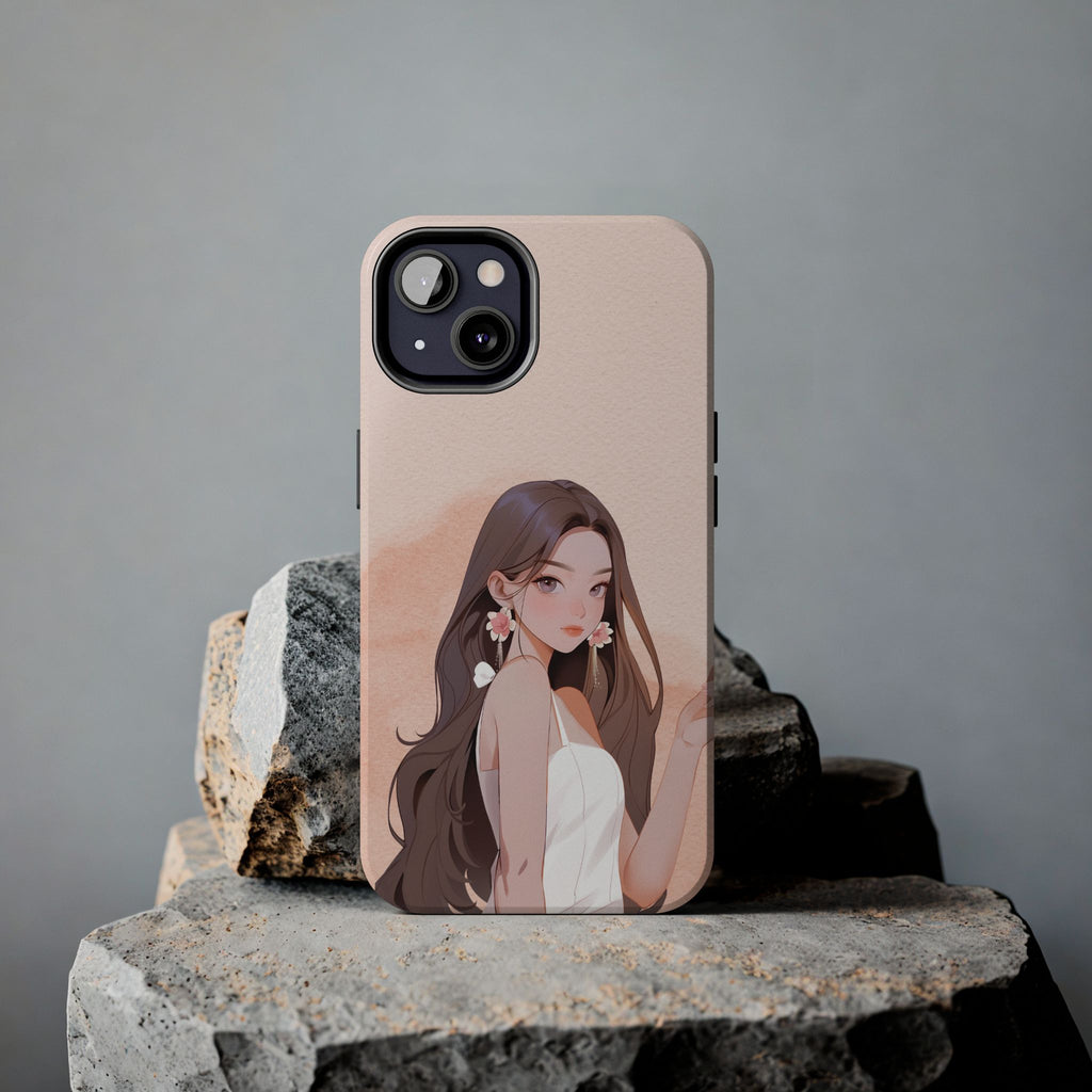 Tough Phone Case — Elegant Anime Girl Illustration, Protective Slim Phone Cover