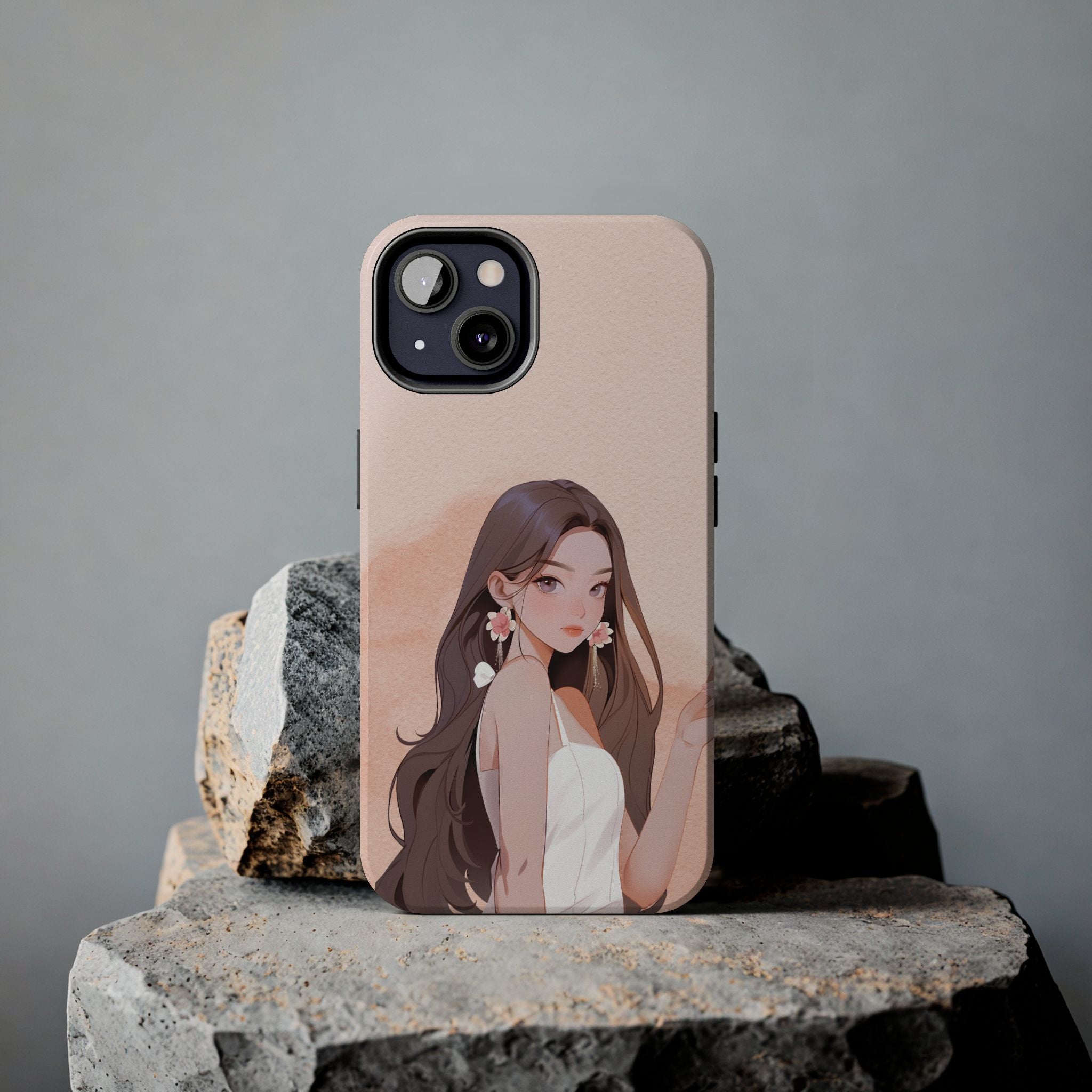Tough Phone Case — Elegant Anime Girl Illustration, Protective Slim Phone Cover