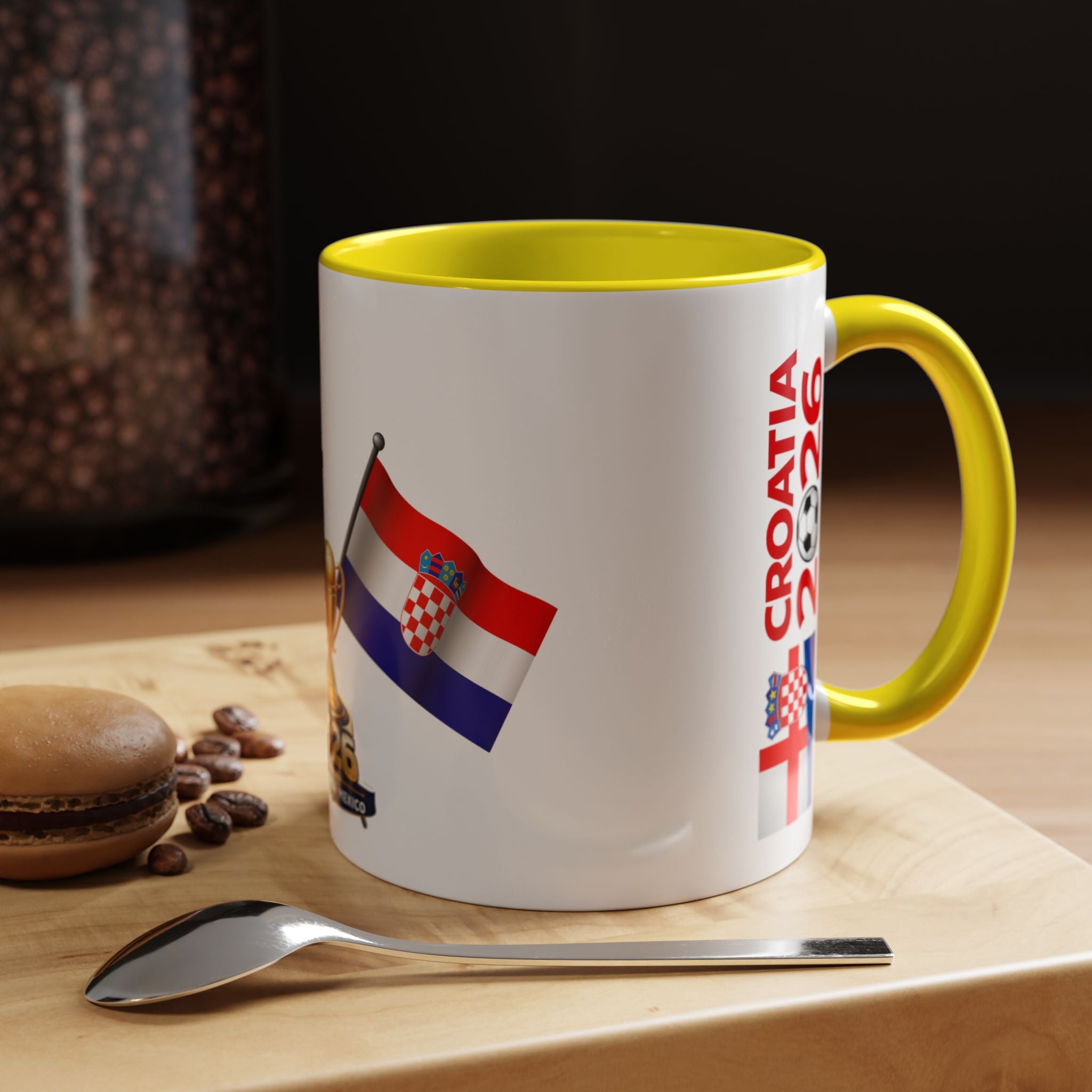 Croatia 2026 Soccer Fan Coffee Mug — Flags & Trophy Cup Design