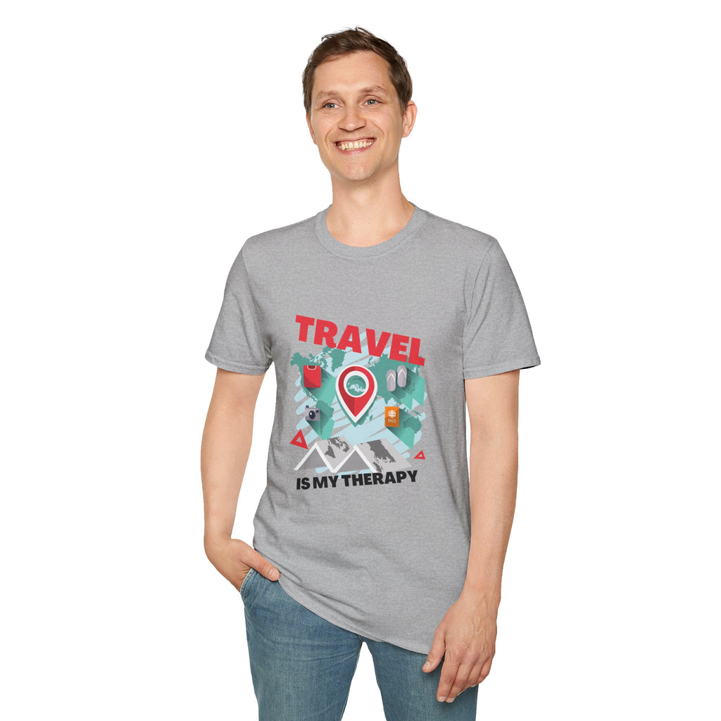 Travel Is My Therapy T-Shirt — Wanderlust Map Tee for Travelers & Adventure Lovers