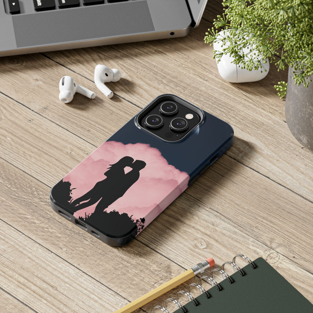 Tough Phone Case — Romantic Couple Silhouette with Moon & Pink Cloud