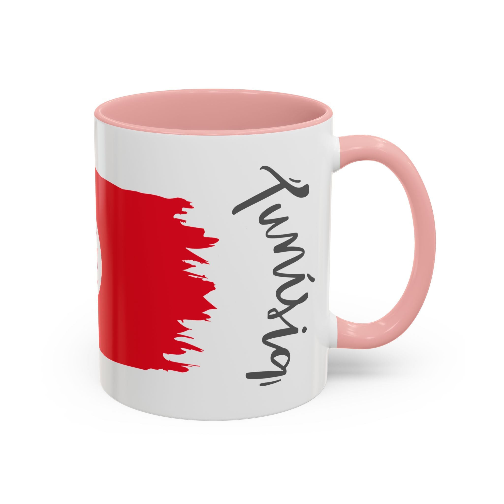 Tunisia Flag Accent Coffee Mug – Red Brushstroke Design (11/15oz)