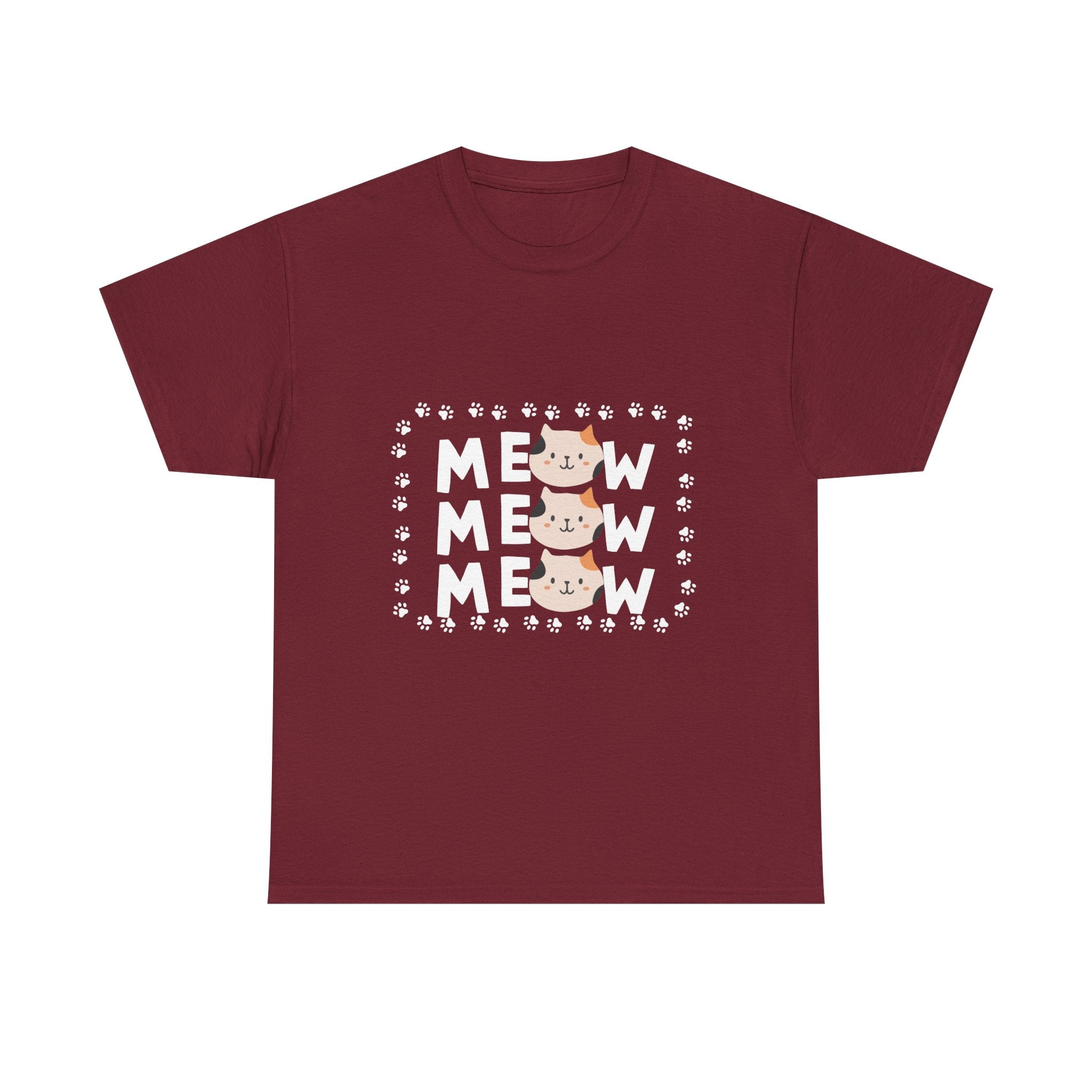 Meow Cat Graphic Tee — Cute Paw Print Kitty T-Shirt