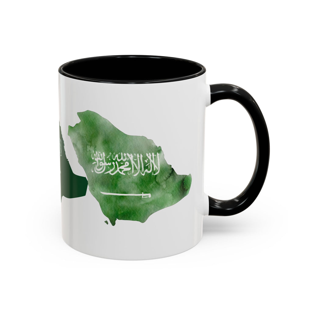 Saudi Arabia Flag Map Accent Coffee Mug — Green Watercolor Saudi Map (11/15oz)