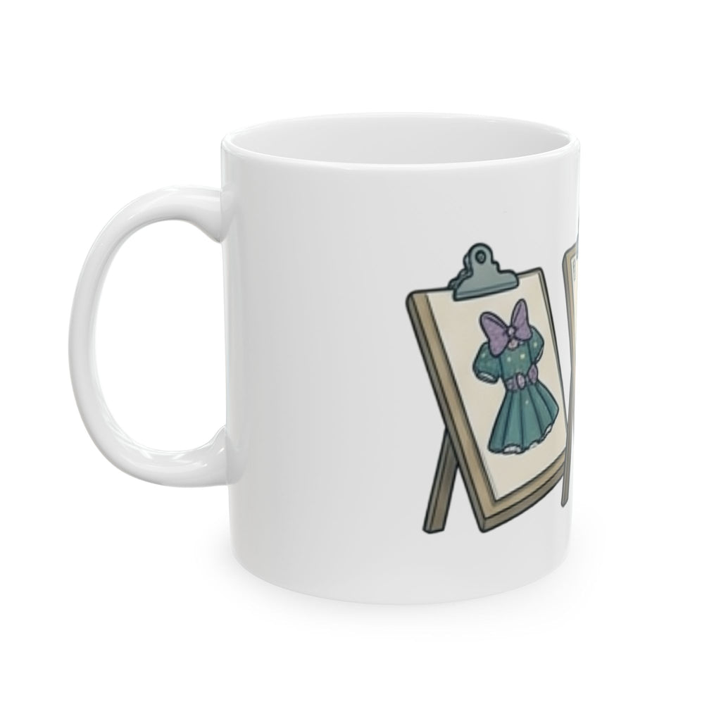 Ceramic Mug — Cute Character Sketching Dress Designer Coffee Cup (11oz)
