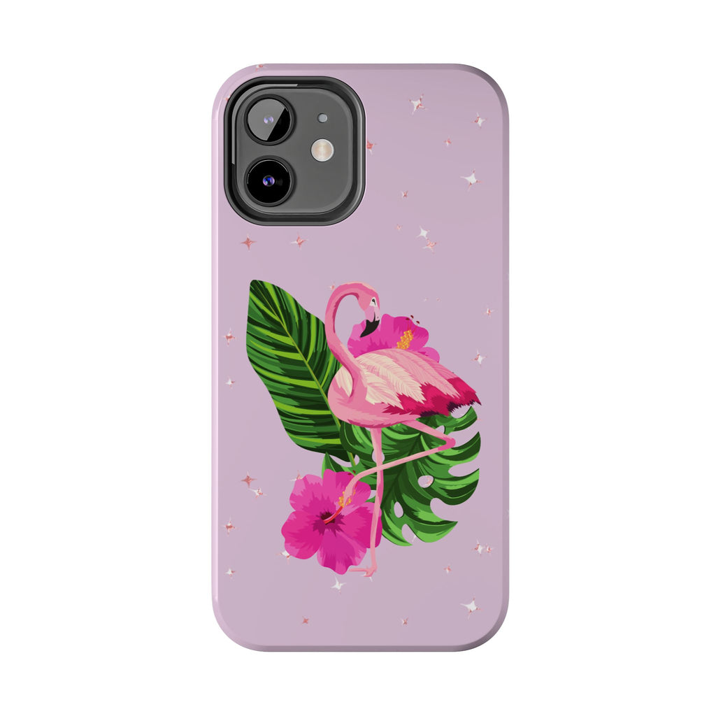 Flamingo Tropical Tough Phone Case — Pink Hibiscus & Palm Leaves