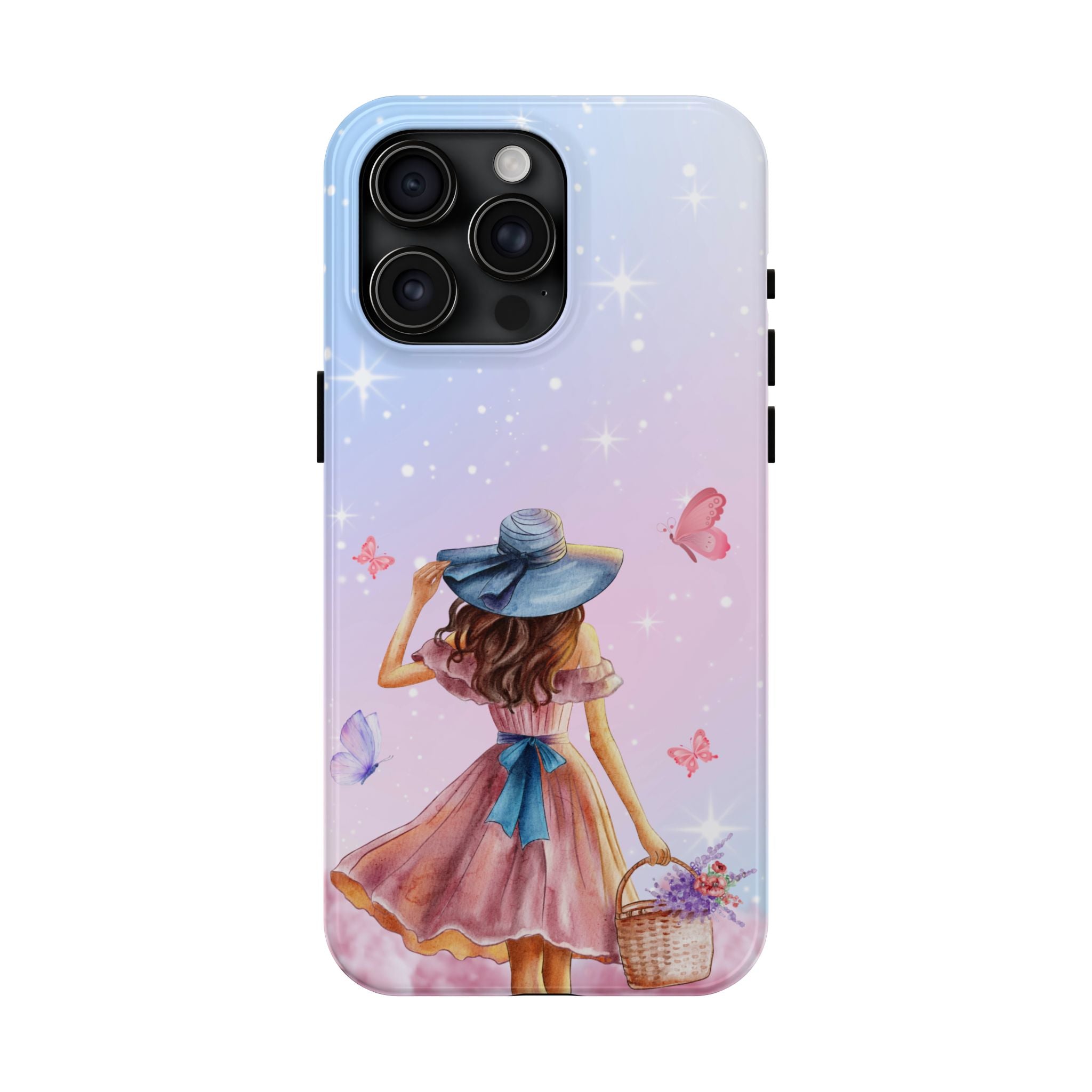 Pastel Girl with Hat Phone Case — Floral Basket Butterfly Tough Phone Case