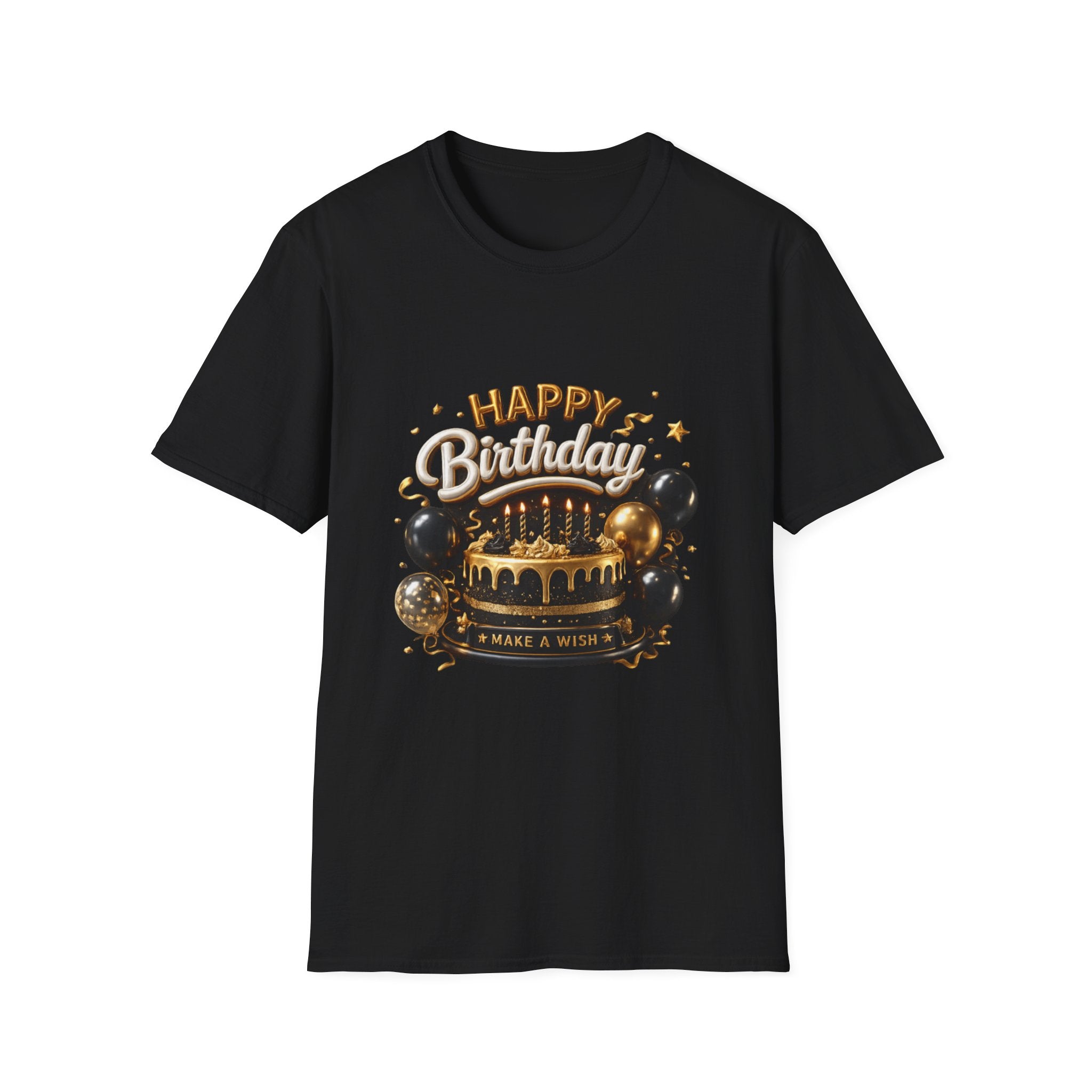 Birthday Cake & Balloons T-Shirt — "Happy Birthday" Celebration Tee