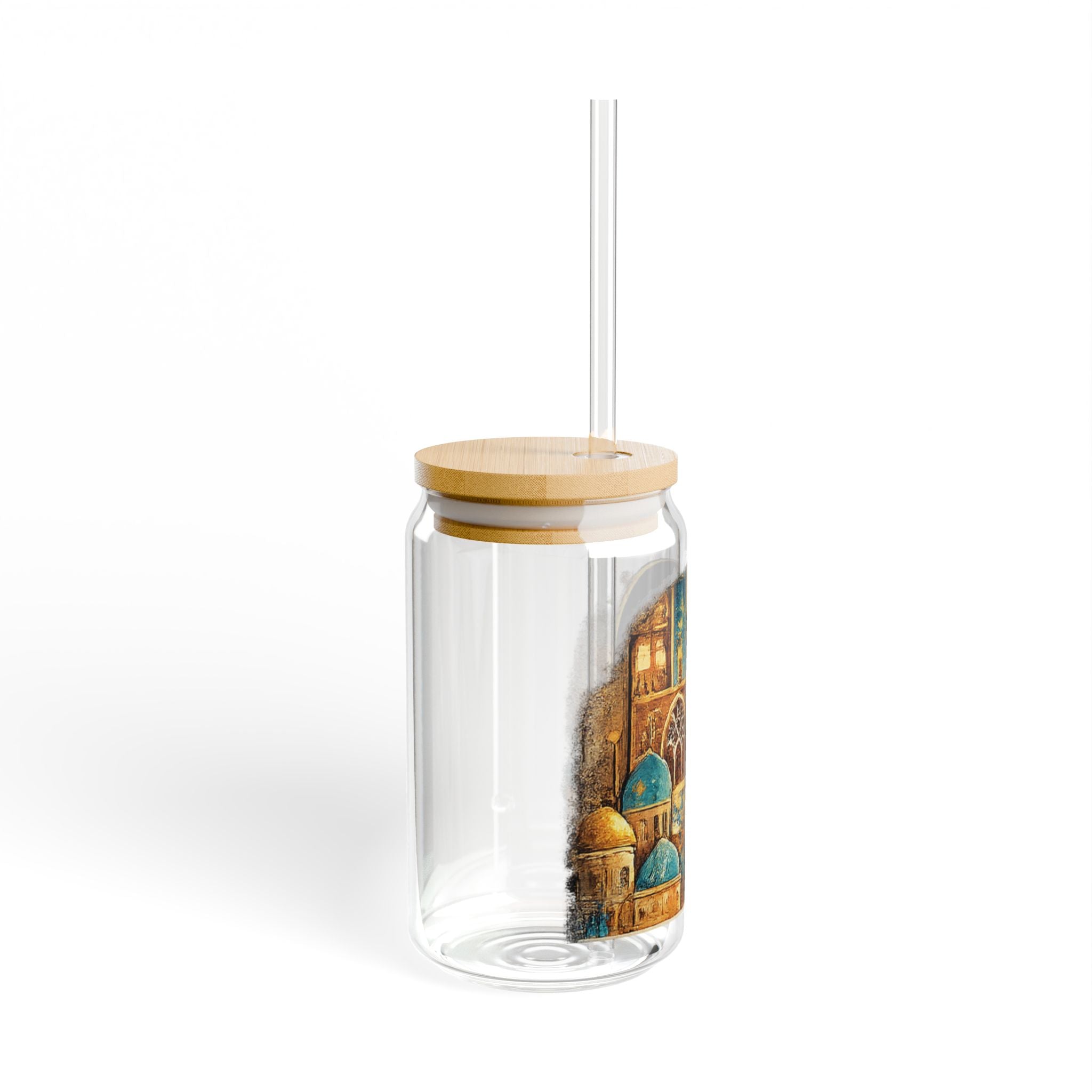 16oz Sipper Glass — Middle Eastern Cityscape & Portrait Travel Tumbler