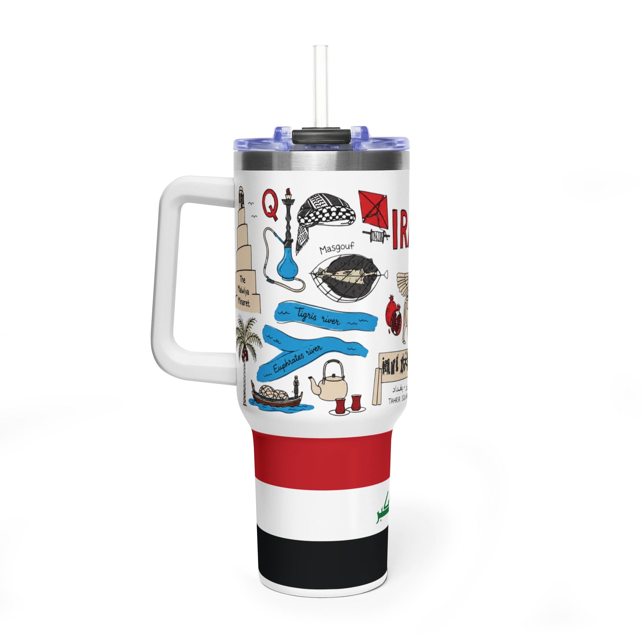Tumbler — Iraq Landmark 40oz Vacuum Thermal Tumbler with Iraqi Flag & Cultural Icons