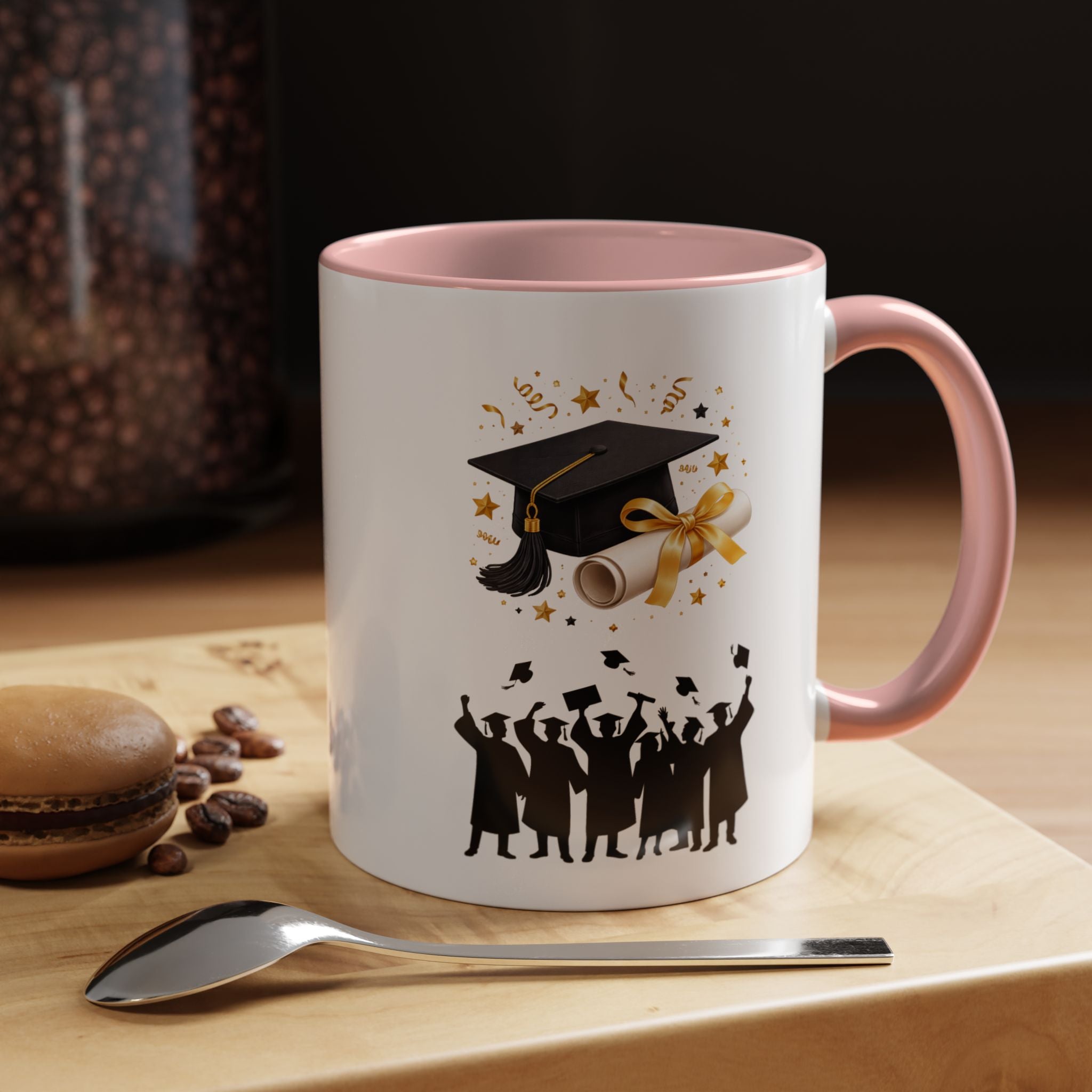 Graduation Celebration Coffee Mug — Cap, Diploma & Tossed Caps Design