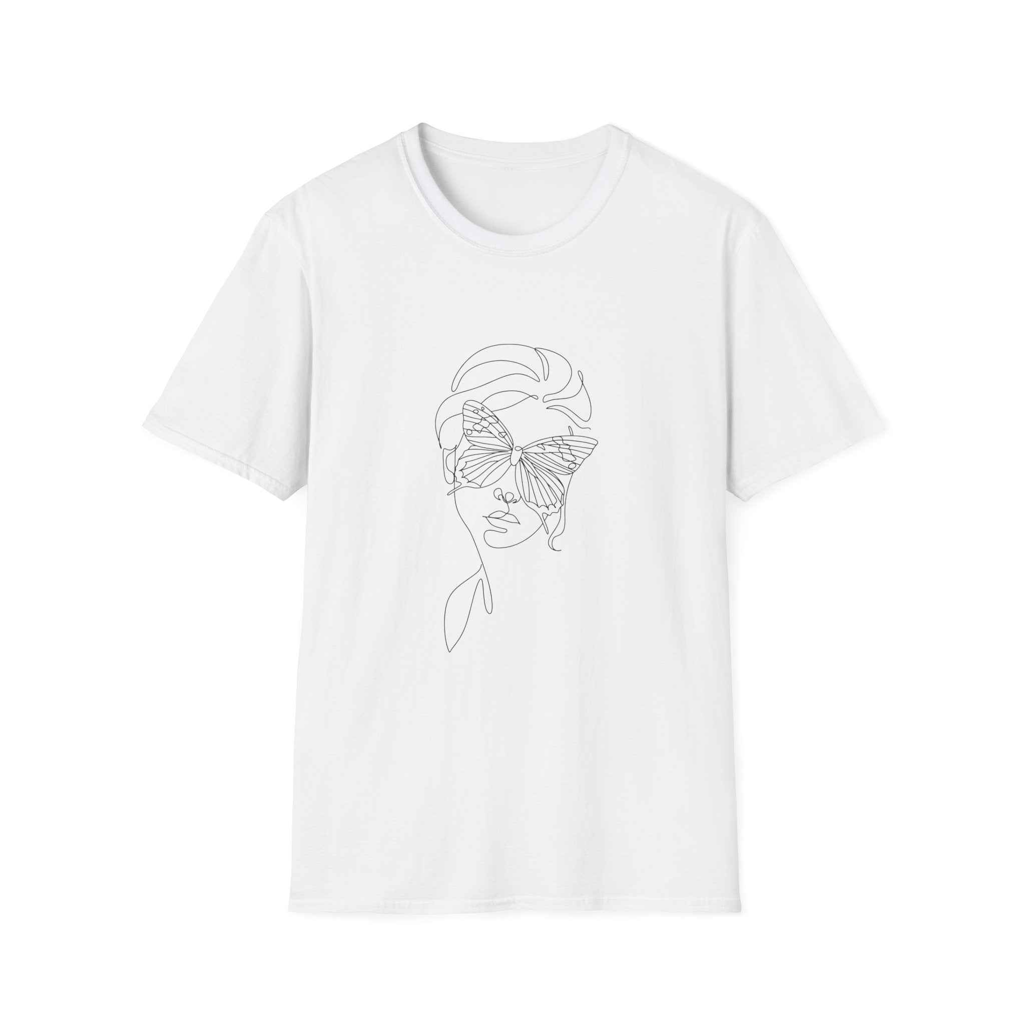 Minimal Line Art Face T‑Shirt — Abstract Floral Mask Graphic