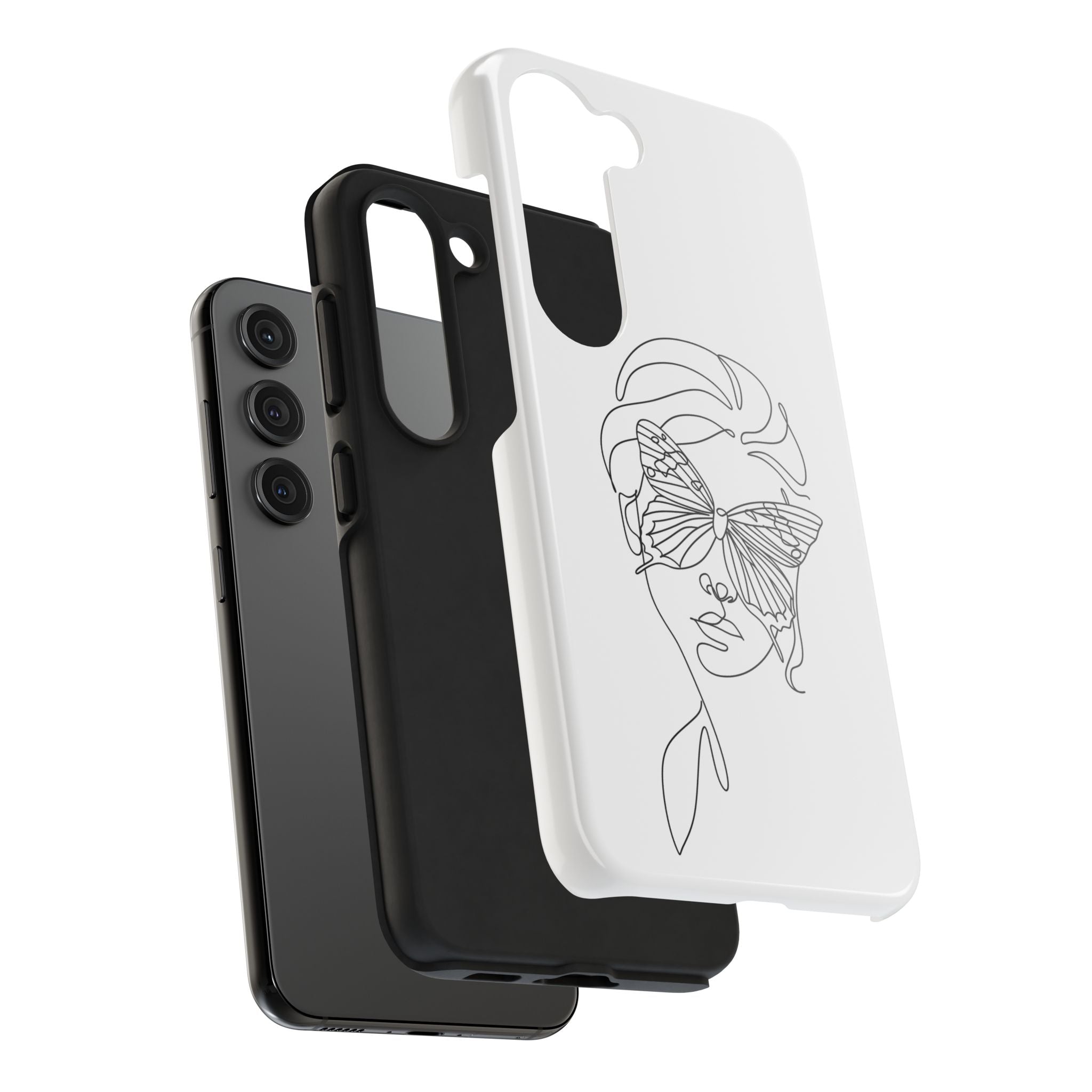 Butterfly Line Art Tough Phone Case — Minimalist Woman Face Design