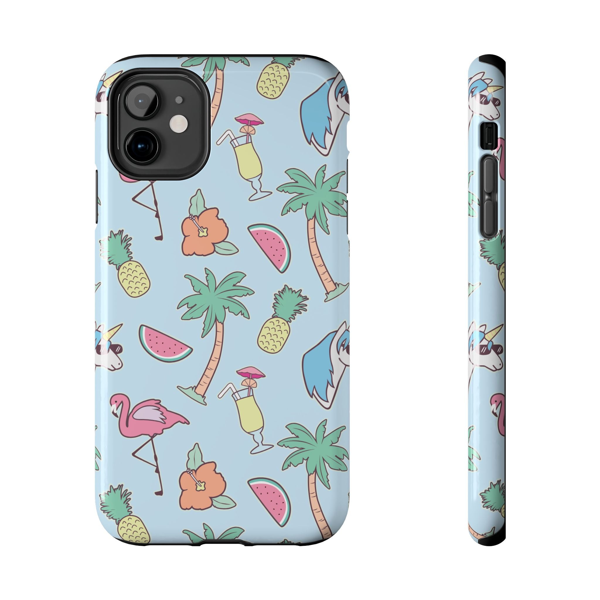 Tropical Summer Tough Phone Case — Pineapple, Flamingo & Palm Pattern