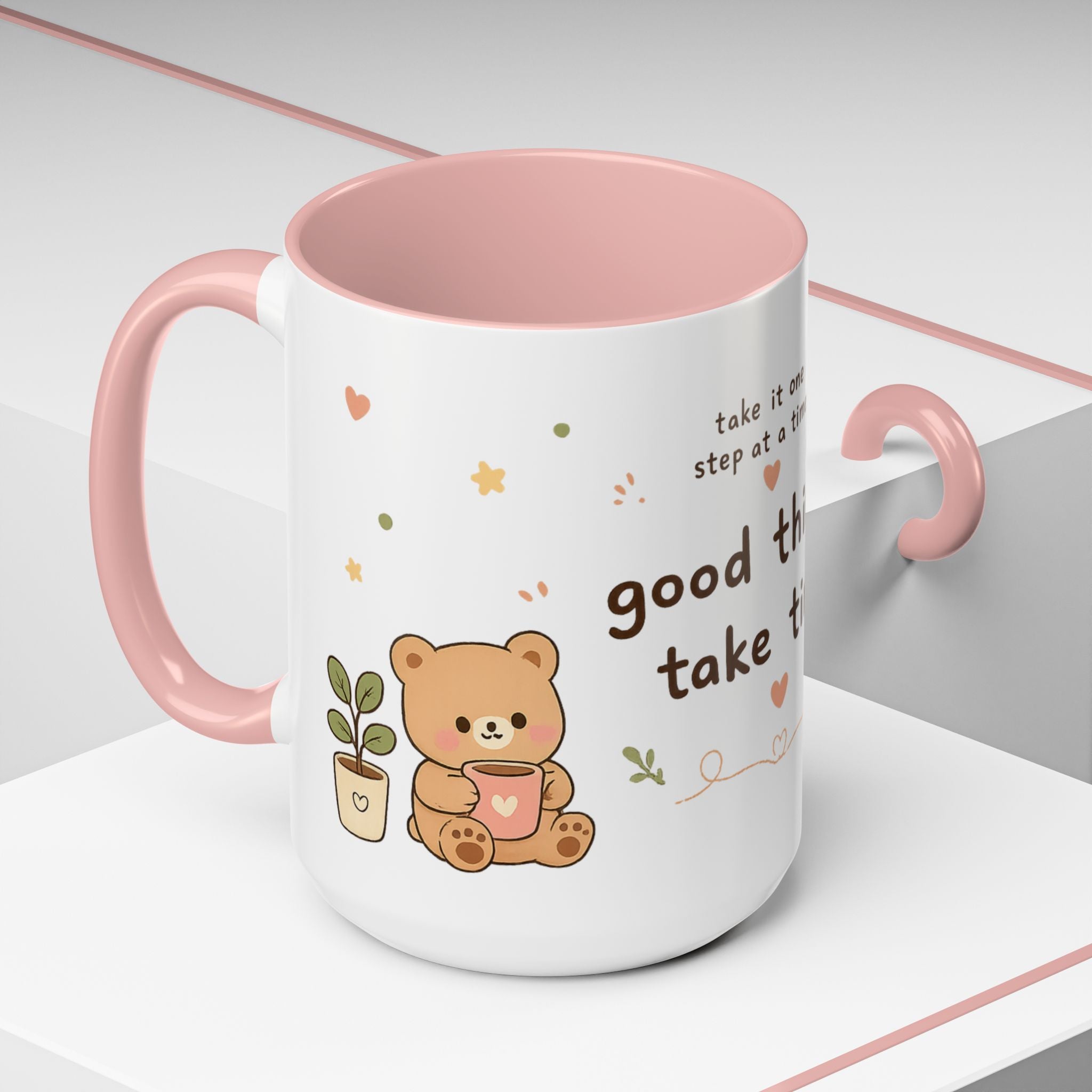 Inspirational Accent Coffee Mug — "Good Things Take Time" Motivational Ceramic Mug